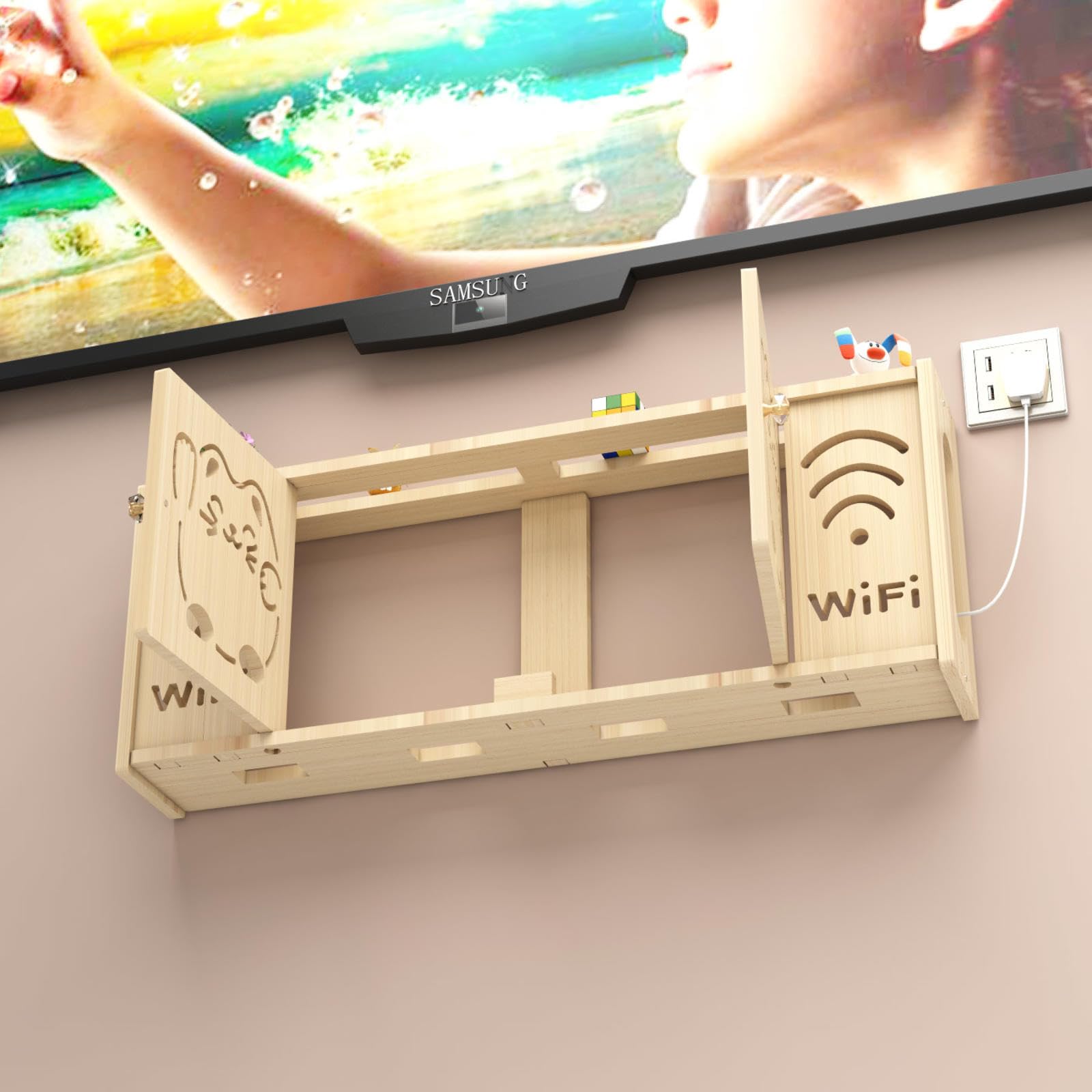 Porta Router da Parete Legno Mensola Decoder per Tv Sospesa Mensola per Tv in Legno Supporto Telefono Parete Scatola,A-71x24cm