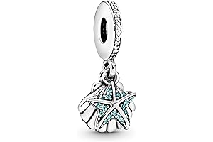 Pandora Charms Silver Starfish and Sea Shell Dangle Cubic Zirconia Charm