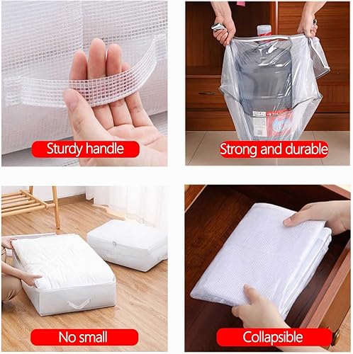 Miniatura 5 de Paquete de 2 contenedores de almacenamiento para debajo de la cama, bolsas de PVC plegables de gran capacidad con cremallera fuerte, 3 asas