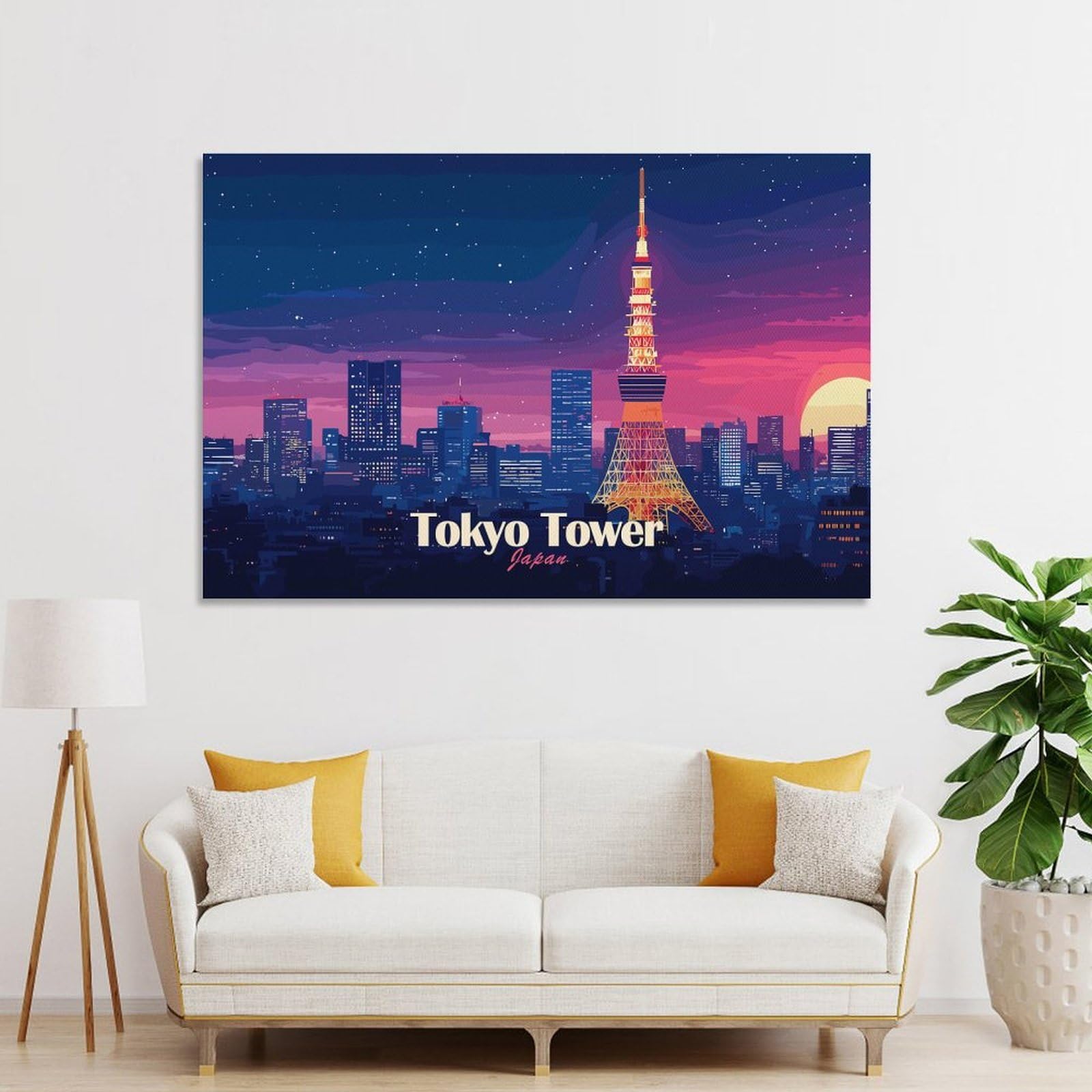 Junmoney Unframe-Style-4-1 Wall Decor Canvas Print Tokyo Tower At Night, 24X36inch(60X90cm), For Living Spaces, Bedrooms Or Relaxed Rooms, A Home Accent With Warm Character