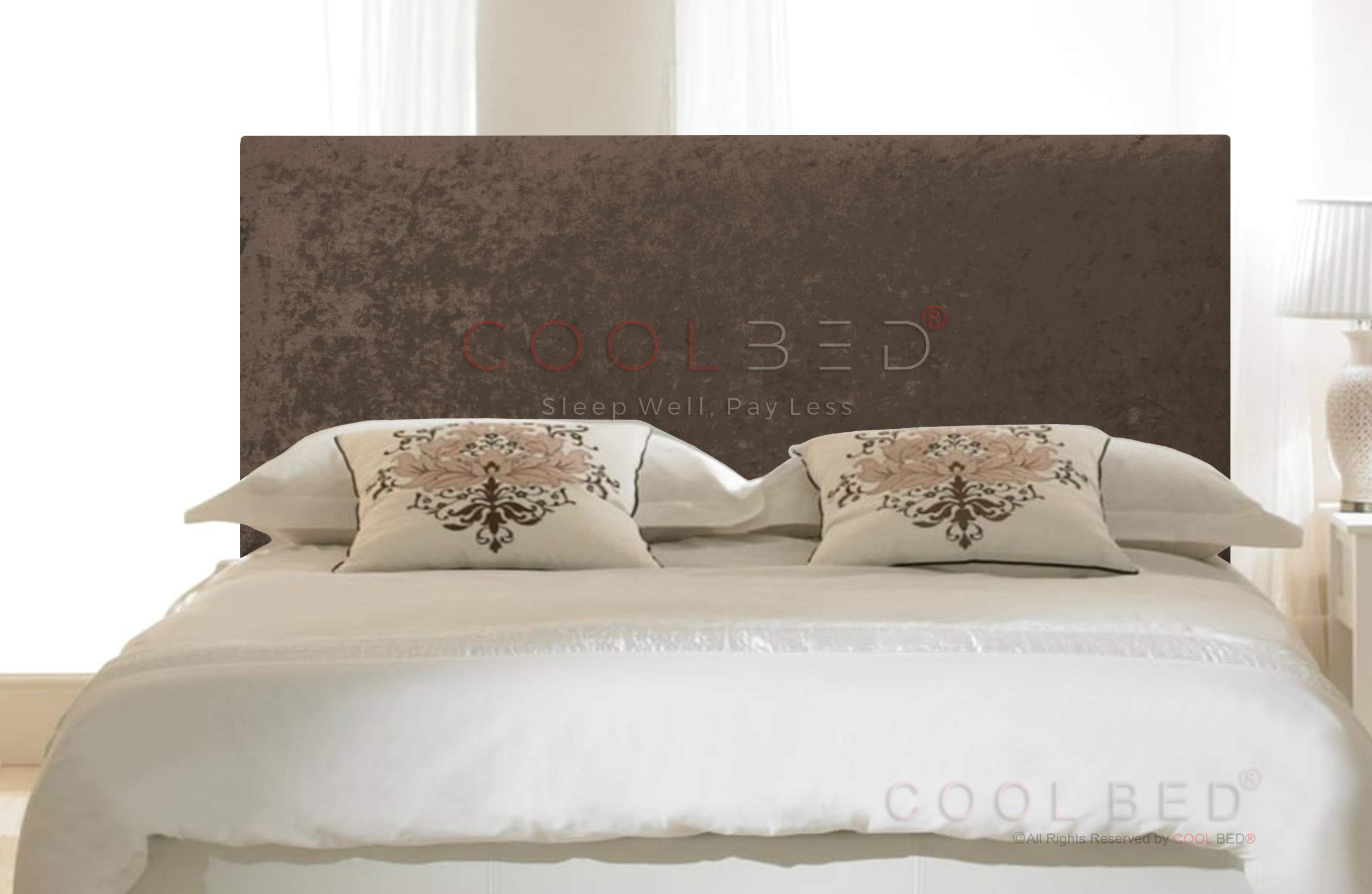 CRUSHED VELVET 20" PLAIN HEADBOARD FOR DIVAN BED BASE (Truffle, 4FT - SMALL DOUBLE)