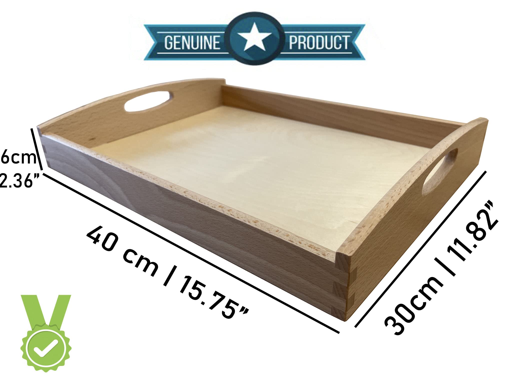 Bandeja de madera clara, barniz de nogal o madera de caoba, 40 x 30 x 6 cm, color rojo oscuro