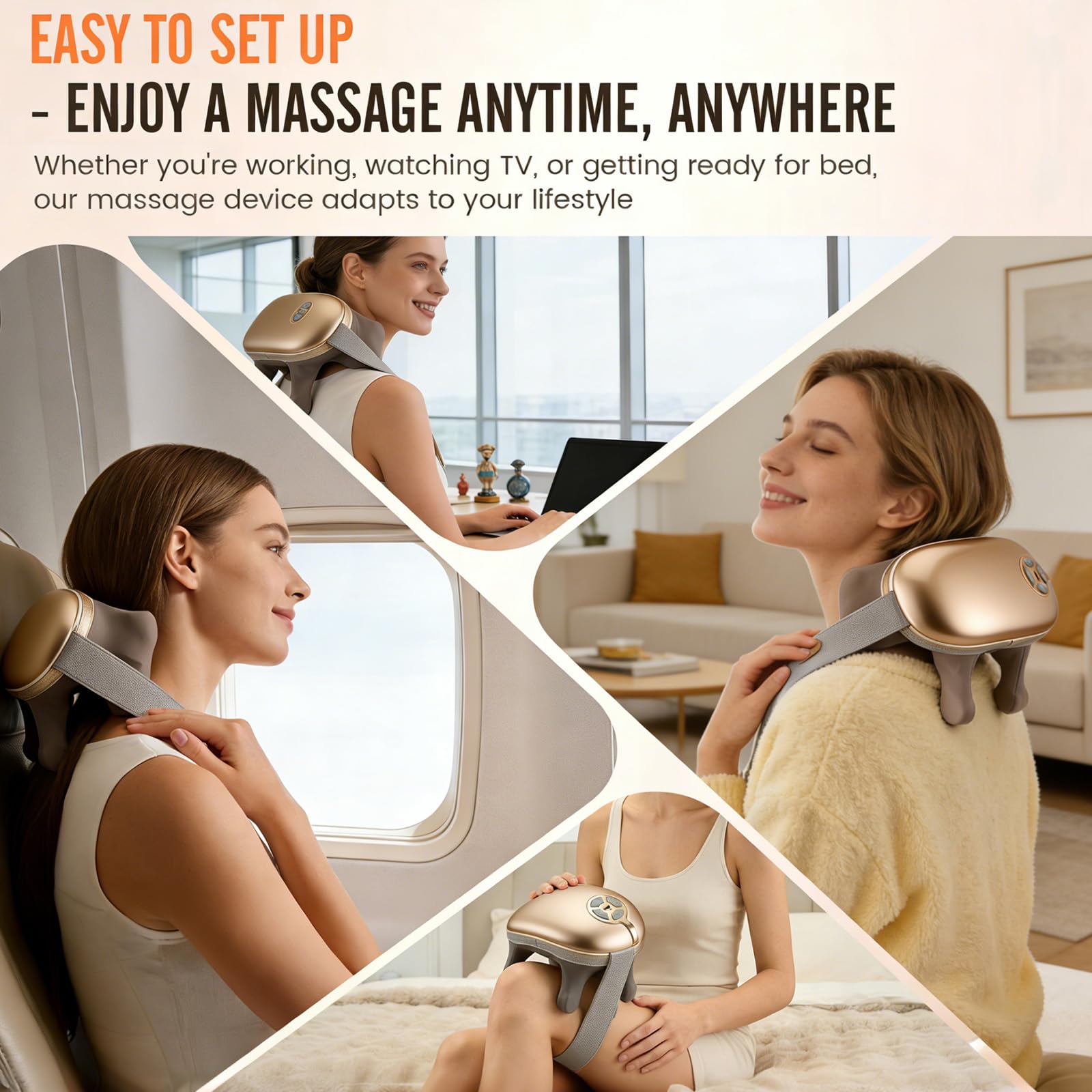 Massaggiatore Cervicale Senza Fili con Calore, Massaggiatore Shiatsu 6D per Collo e Spalle, 5 Modalità 4 Livelli, 2 Livelli di Calore, Telecomando, Massaggiatore Elettrico per Casa Ufficio Viaggio