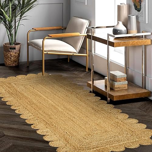 Miniatura 3 de GRUHUM Alfombra de yute festoneada de 2 pies 6 pulgadas x 4 pies de fibra natural, rectangular, bohemio, reversible, tejida a mano, suave, rústica,