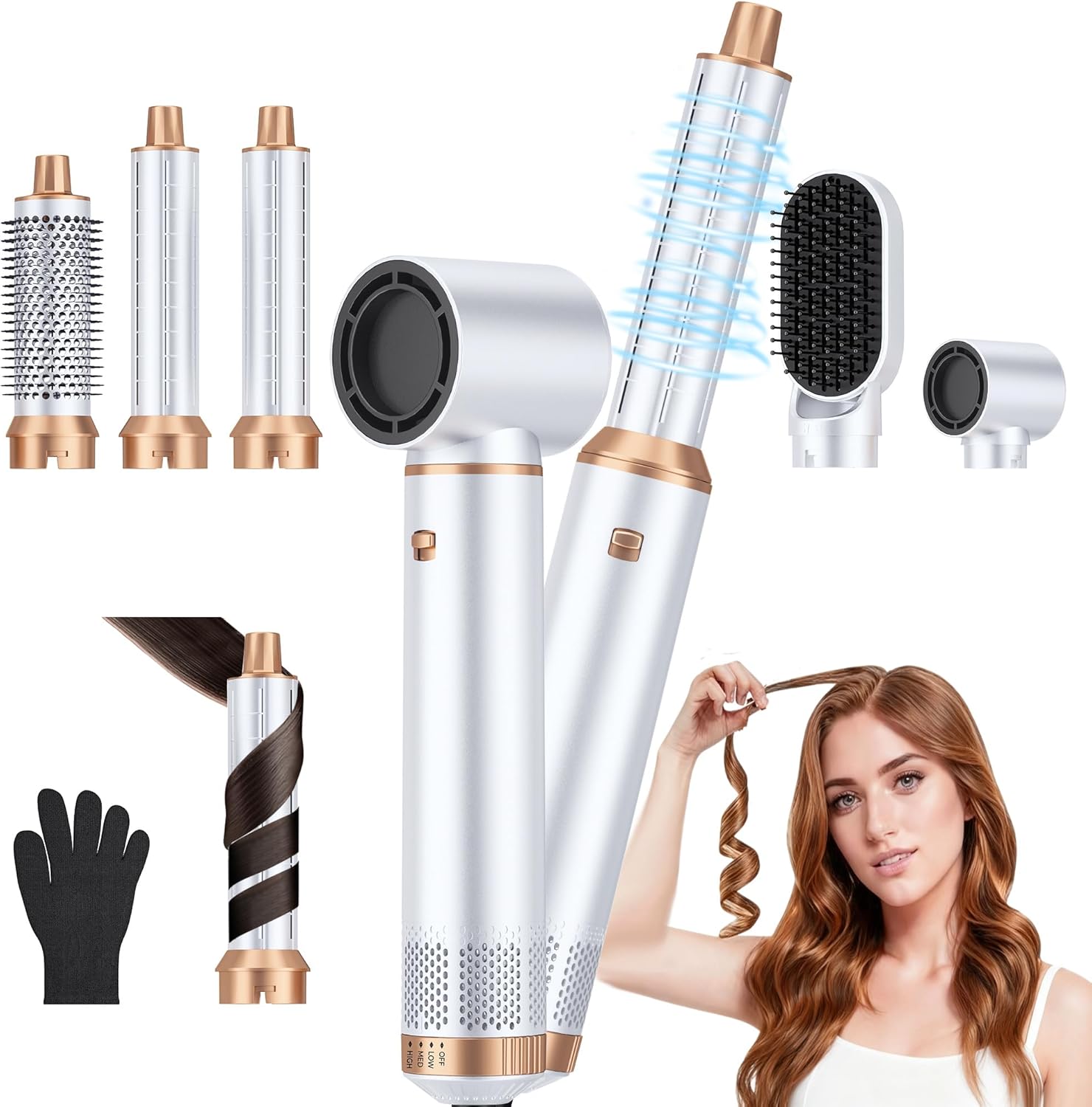 5 in 1 Blow Dryer Brush, Upgrade Hair Dryer Brush Air Curler Air Curling Wrap Styler, Detachable Hot Air Brush Negative Ion Curling Brush Iron, Hair Styling Tools for Drying Curling Straightening