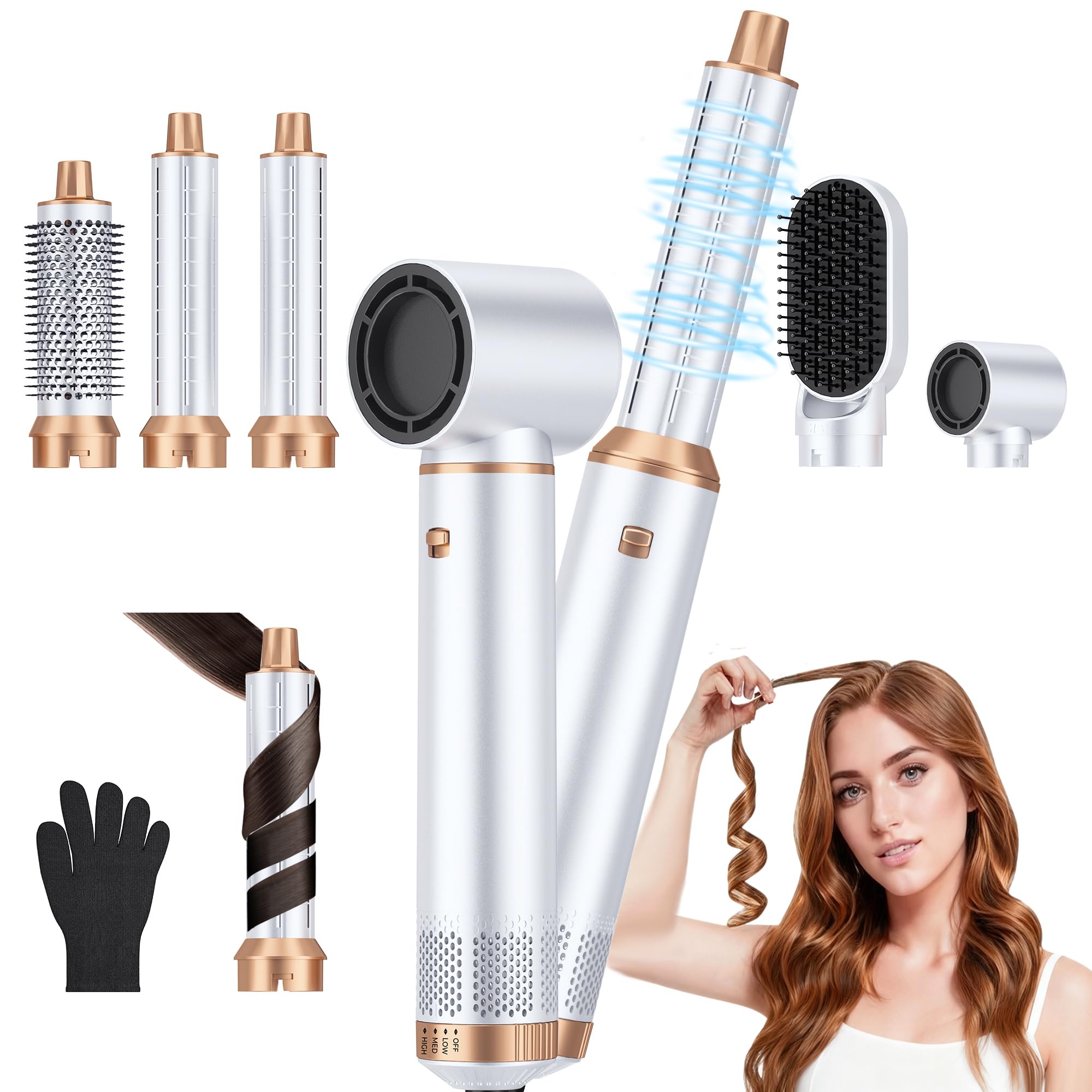 5 in 1 Blow Dryer Brush, Upgrade Hair Dryer Brush Air Curler Air Curling Wrap Styler, Detachable Hot Air Brush Negative Ion Curling Brush Iron, Hair Styling Tools for Drying Curling Straightening