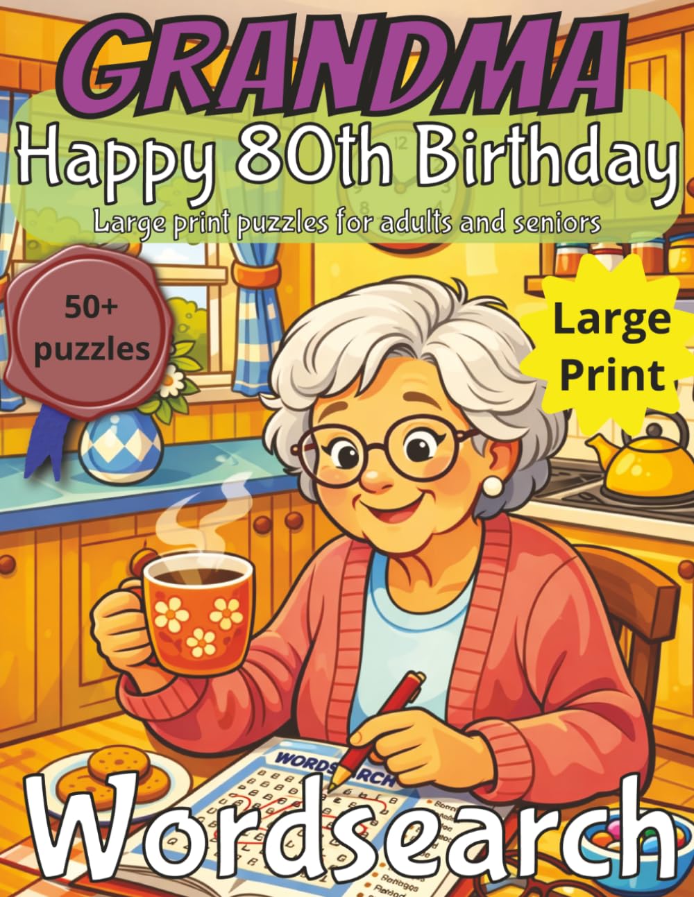 Happy 80th Birthday Grandma Word Search: 80th Birthday Gift Grandma | Gifts for Women | Present for Senior | 80 Year old Gift | 80th Gift for Women | ... | Fun Gift Elderly | Grandma 80th Present