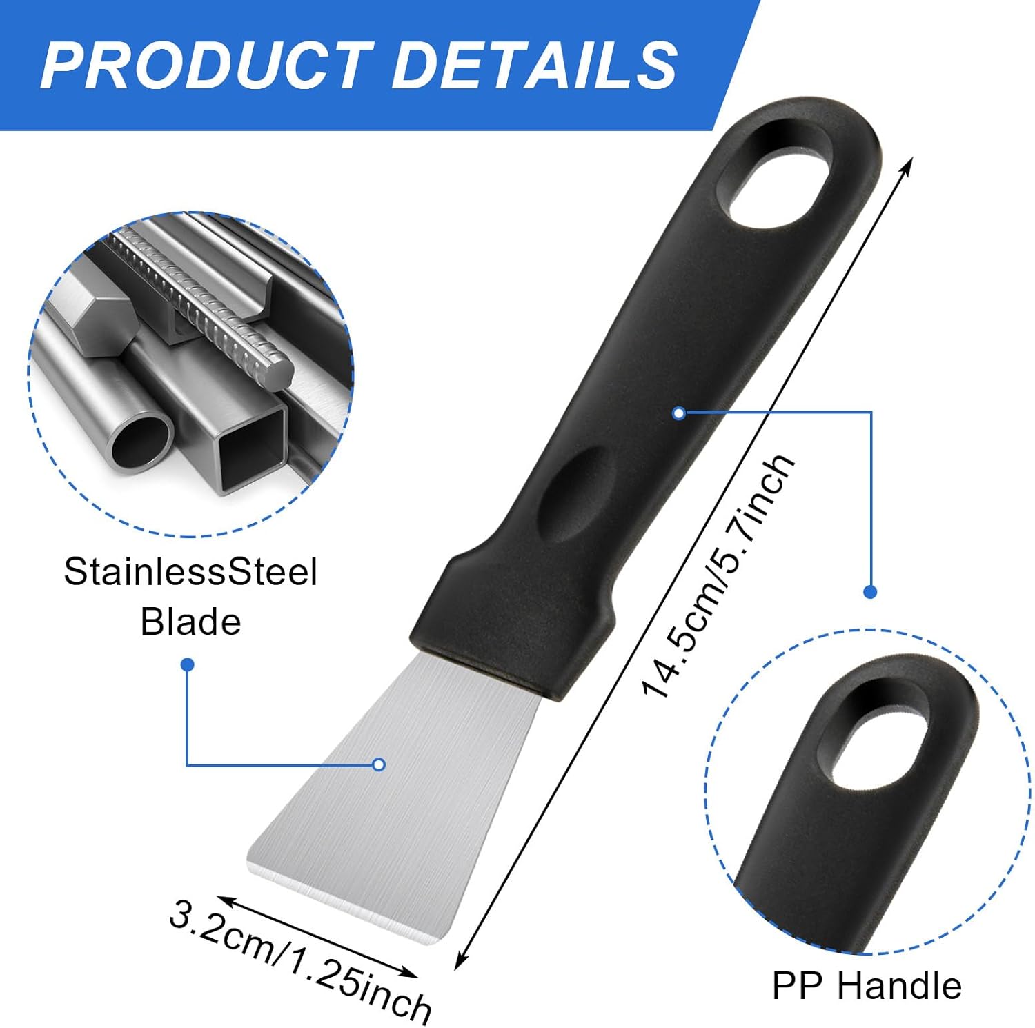 2Pcs Cleaning Scrapers, Scrapers for Ovens Stoves Induction Hob Freezer Stainless Steel Scraper Corner Seam Cleaning Tools Putty Scraper with Plastic Handle for Kitchen(2Pcs)