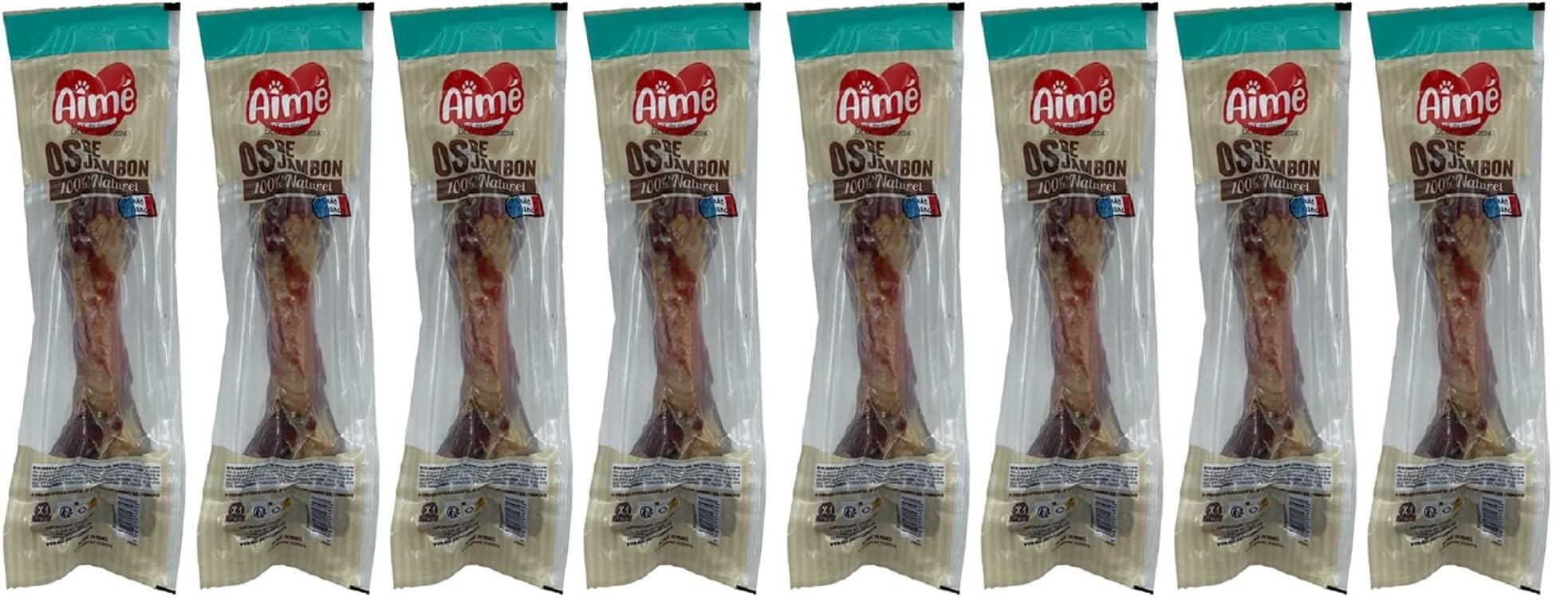 Aimé - Os pour Chien au Jambon - Pack de 4 - Os à Mâcher pour Chien 100% Naturelle et Friandise Toutes Races et Tous Âges - Récompense (Lot de 2)