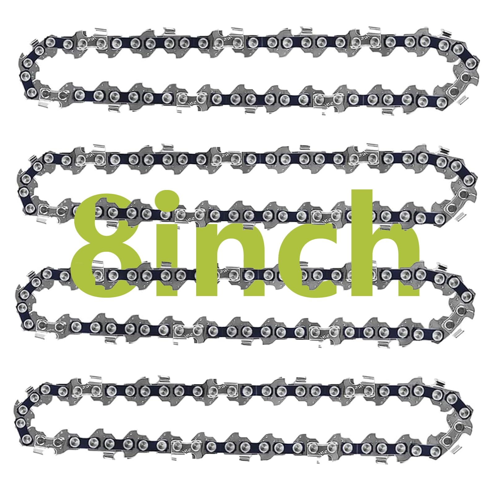 Paquete de 4 cadenas de motosierra de 8 pulgadas de calibre de 50 pulgadas, paso LP de 3/8 pulgadas, 33 eslabones de transmisión, cadenas de sierra de poste de 8 pulgadas para Chicago Sun Joe SWJ800E