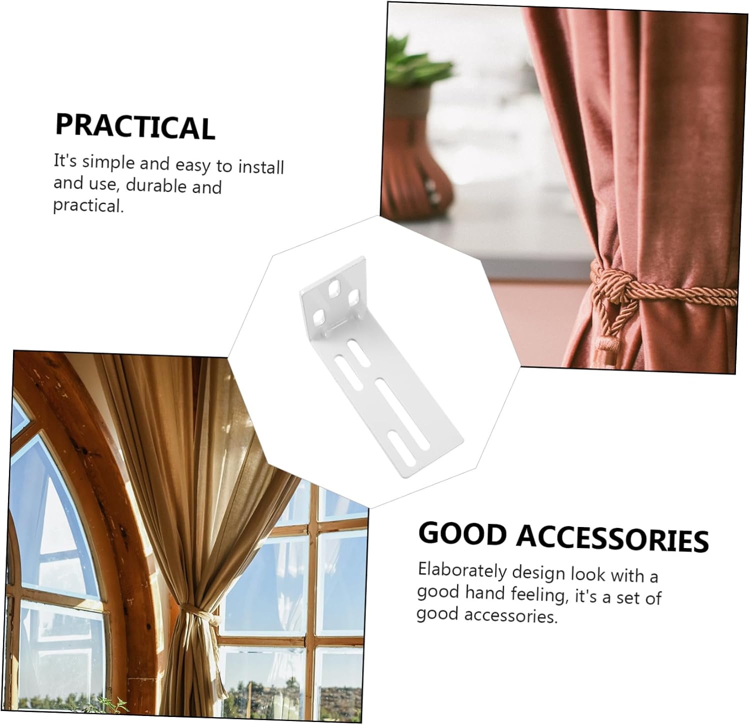 Amosfun 6pcs Curtain Side Mounting Code Electric Window Rod Mounting Kit Non-Drill for Home and Office