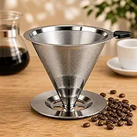 Coador Café Inox 103 Reutilizável Filtro Permanente Aço Inoxidável Com Suporte Base Cabo Térmico Não Precisa Papel Econômico Premium