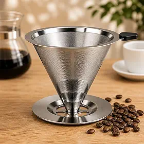 Coador Café Inox 103 Reutilizável Filtro Permanente Aço Inoxidável Com Suporte Base Cabo Térmico Não Precisa Papel Econômico Premium