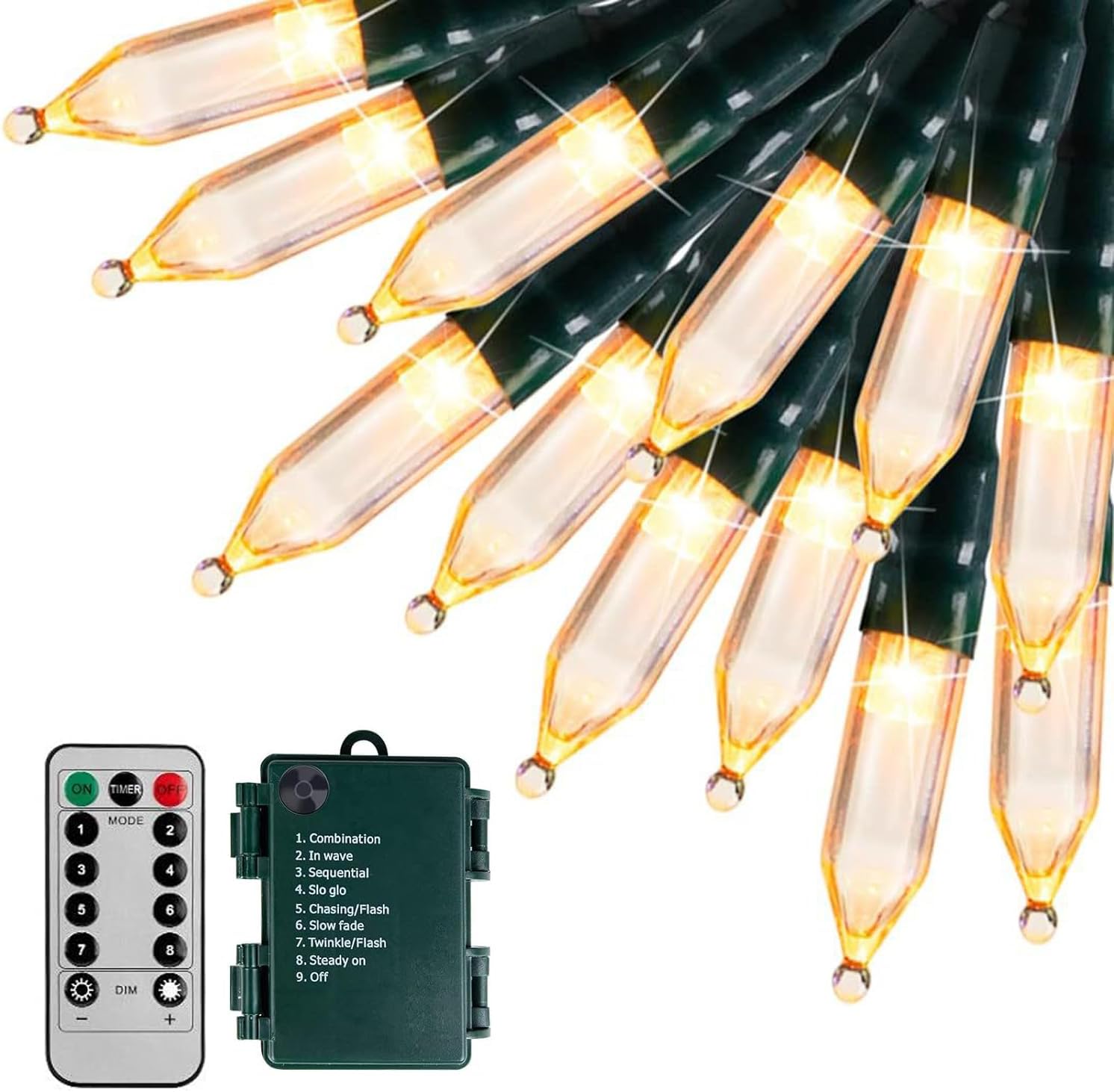 LED String Lights 100 Count, Battery Operated String Lights, Waterproof Christmas Lights, 8 Modes with Remote, Green Wire,Christmas Decorations for Indoor Yard Garden (Warm White) (33ft/100led)