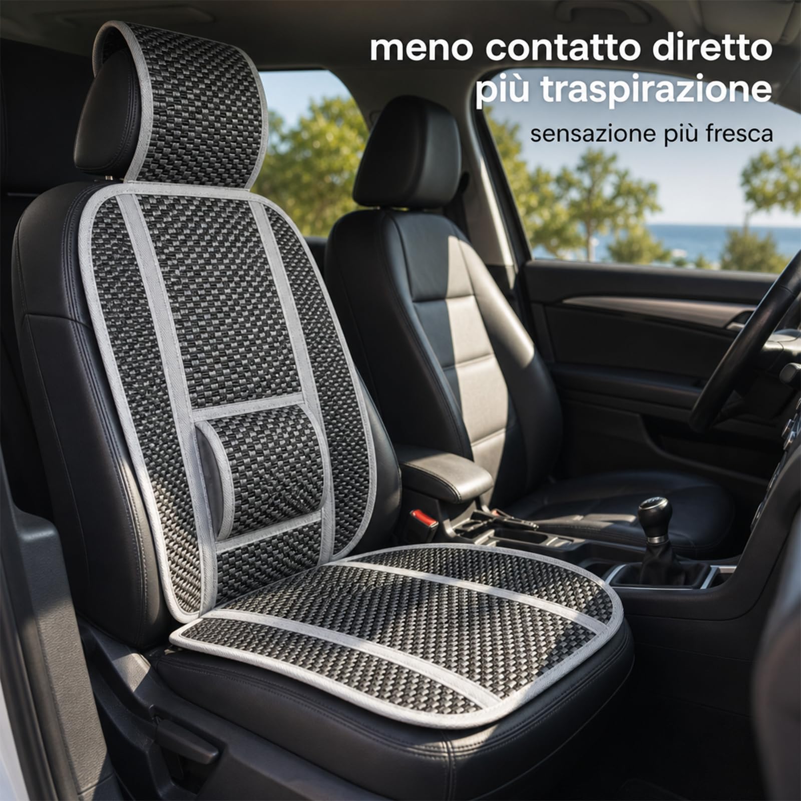 BOOST Coprisedile Auto Estivo in Bambù Naturale, Copri Sedile Antisudore Traspirante con Supporto Lombare Integrato, Schienale Universale Fresco per Auto (Grigio, Singola)