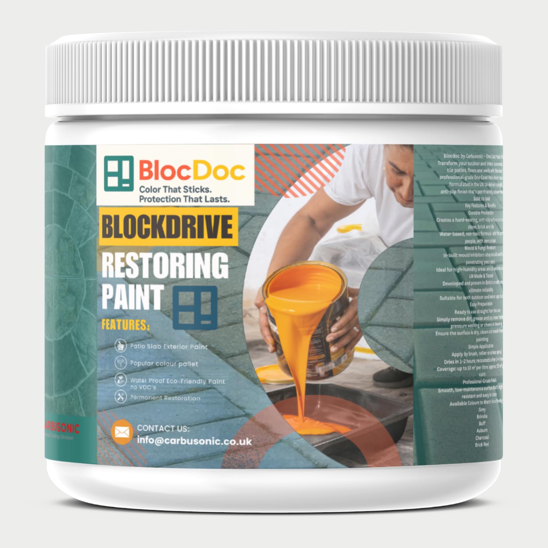 Carbusonic Block Paving Paint & Patio Sealer - Permanent Colour for Driveways & Paths - 6 Colours Available - Weatherproof & Durable Finish - 2.5L to 20L Options (Brindle, 20 Liters)