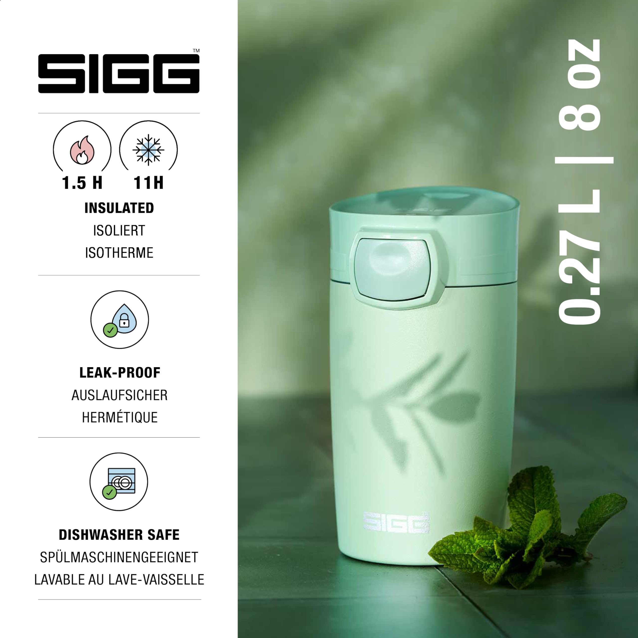 Sigg Miracle Milky Green Touch Insulated Coffee Mug (0.27 L), Pollutant-Free and Insulated Coffee Travel Mug - Image 2