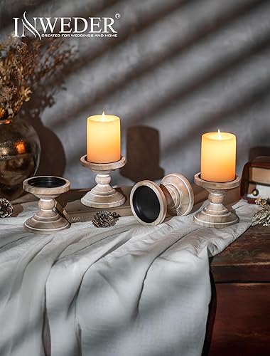 Miniatura 3 de Portavelas de pilar de madera 2 portavelas blanco rústico para velas de pilar, portavelas de madera envejecida, portavelas rústico grande para mesa