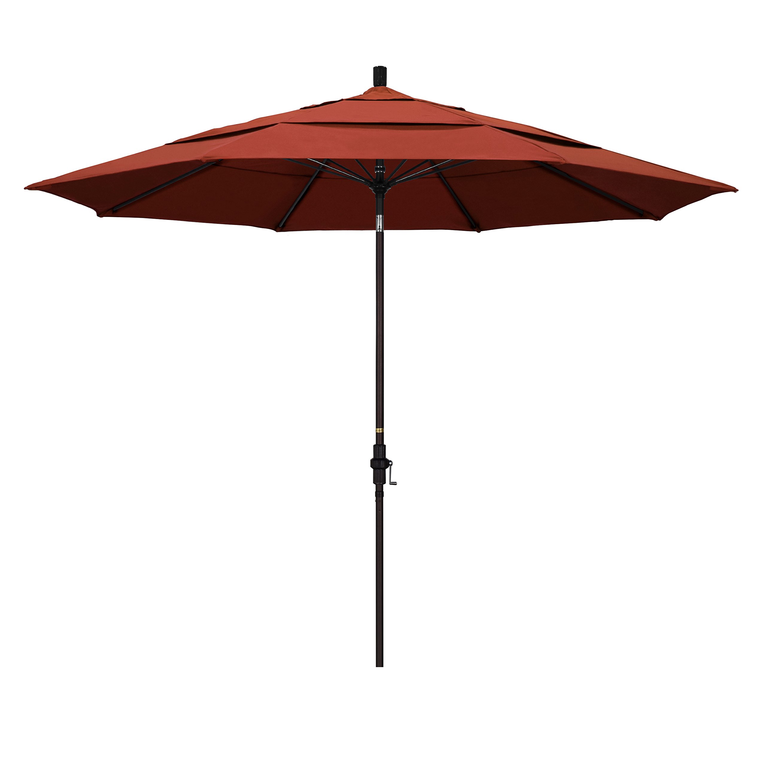 California UmbrellaCalifornia Umbrella 11' Round Aluminum Pole Fiberglass Rib Market Umbrella, Crank Lift, Collar Tilt, Bronze Pole, Sunbrella Terracotta
