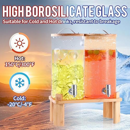 Miniatura 4 de Juego de 2 dispensadores de bebidas de vidrio de 1.5 galones con soporte, espita, dispensadores grandes de bebidas de agua para fiestas para