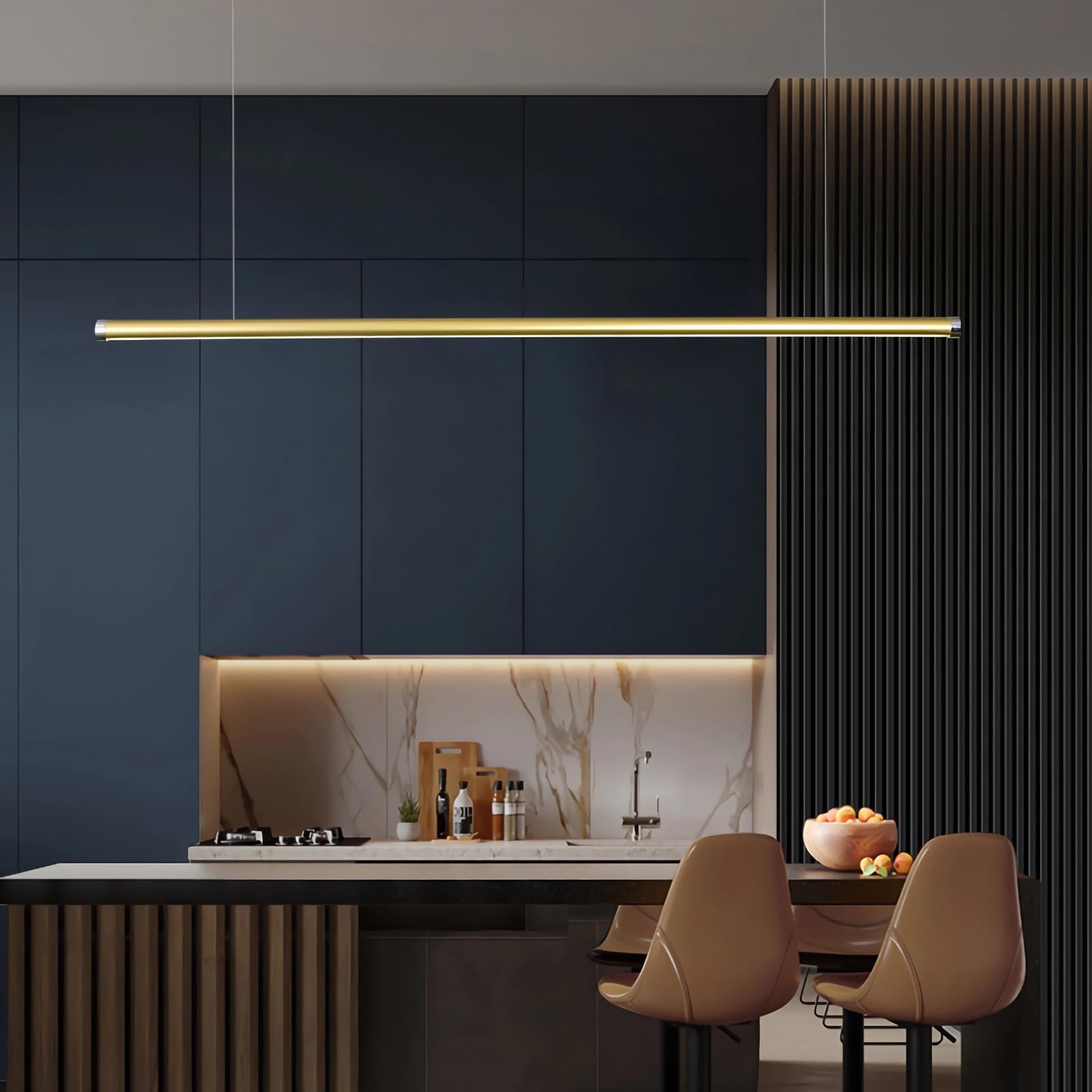 Lampadario a Sospensione dimmerabile con Telecomando, Moderna Lampada a Sospensione Regolabile in Altezza per Sala da Pranzo, Cucina, Ufficio e Bar, Oro 150 cm