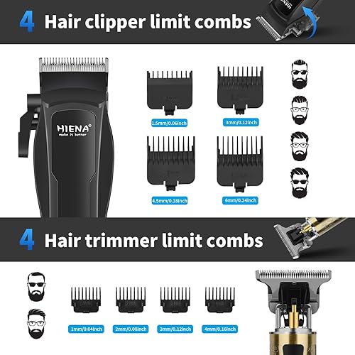 Miniatura 5 de HIENA PRO Cortadora de pelo profesional inalámbrica para hombres, recortadora de barba con hoja en T y afeitadora de aluminio, kit de peluquería