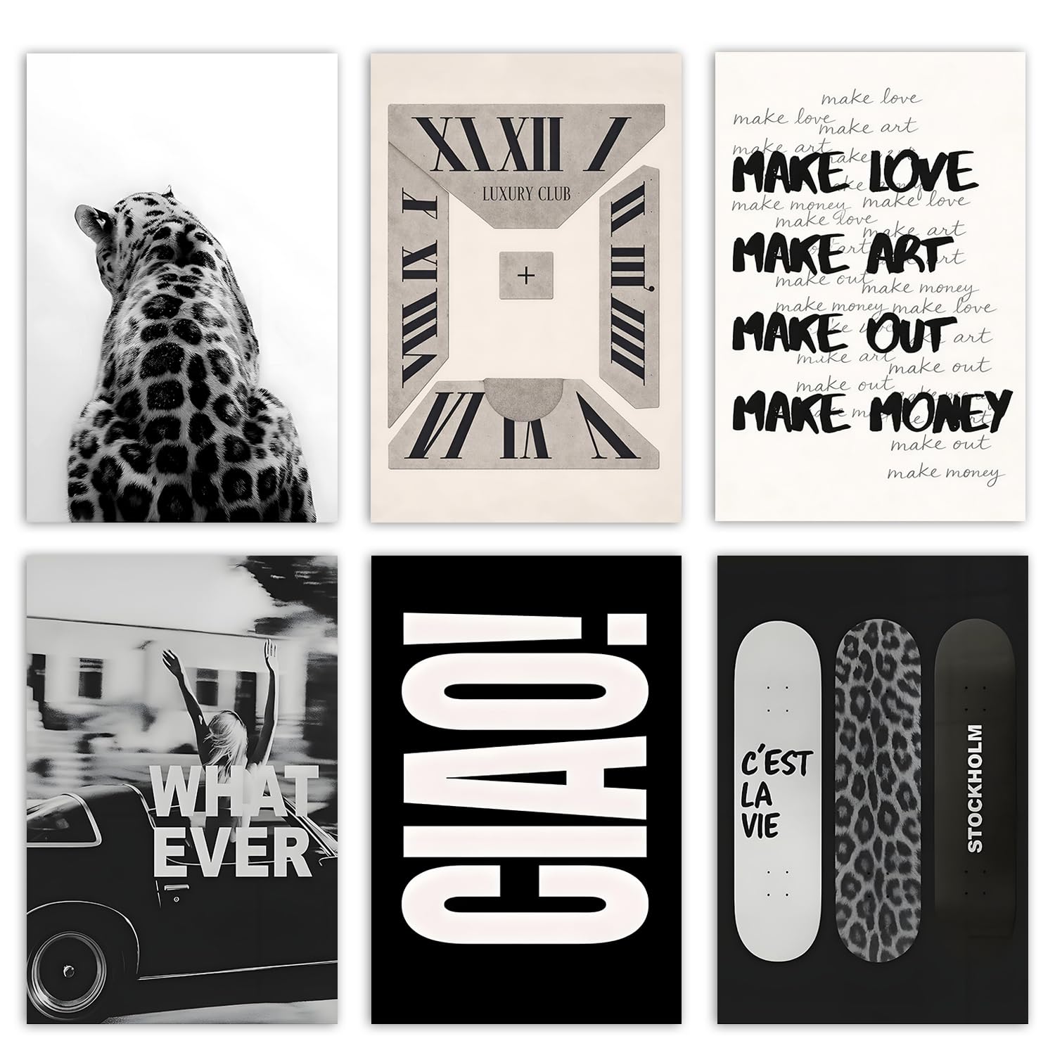 6 Pieces Stockholm Style Room Decor, Trendy Leopard Wall Art for Living Room Aesthetic, Fashion Canvas Room Decor Posters for Bedroom, Bar, Cafe, Home Decor, Gift for Housewarming (8x12in Unframed)
