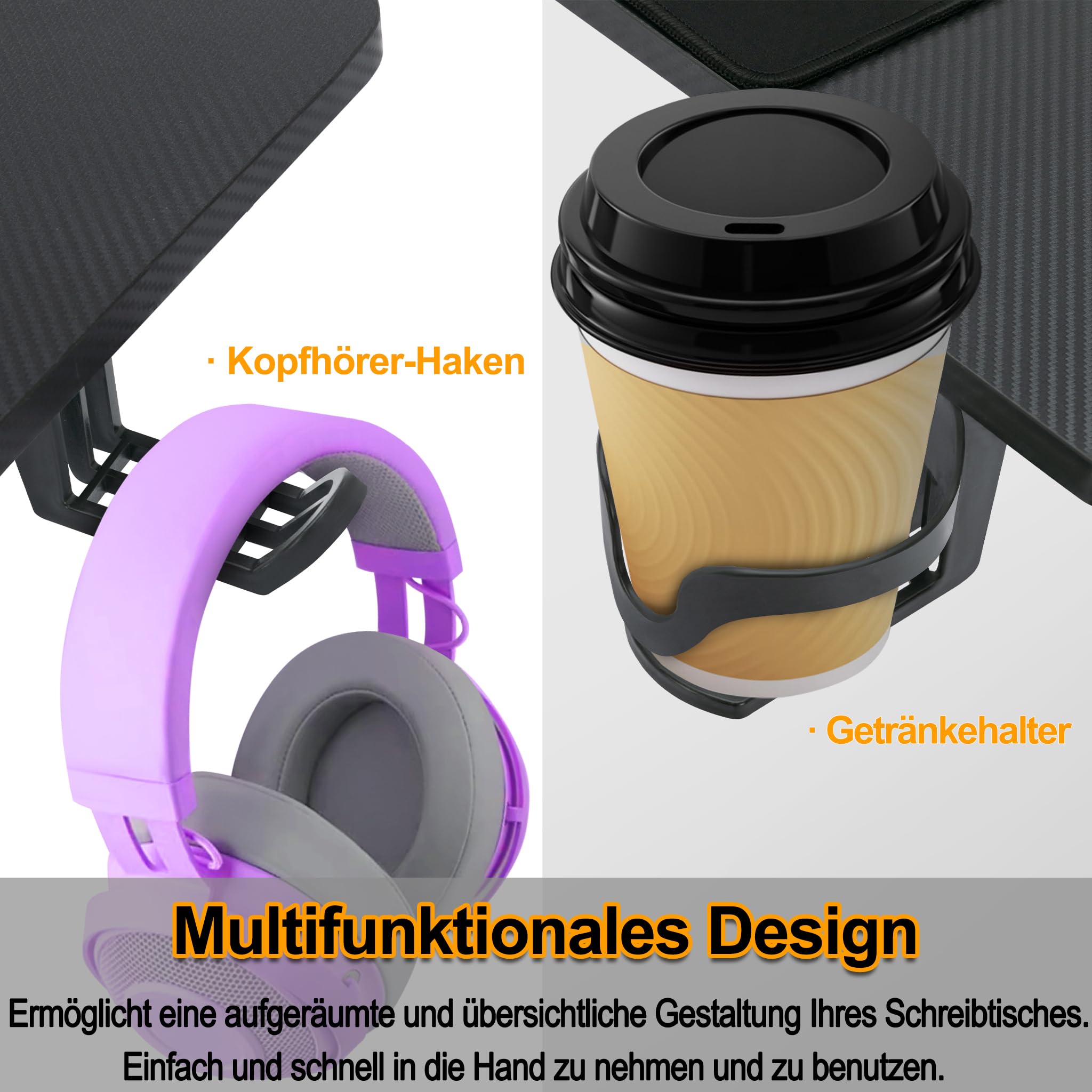 Gaming Tisch Schreibtisch 120x60cm Computertisch mit Kopfhörerhaken und Getränkehalter, Stabiles Z-Gestell Zocker Tisch zum Home Office(Typ A, Keine LED)