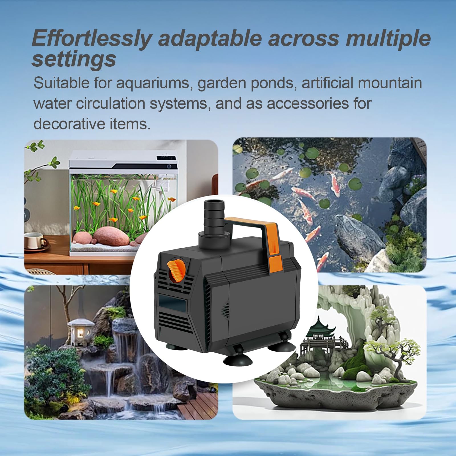 Wasserfall Set 30 cm 304 Edelstahl 45W 3000 L/h Pumpe 3m Schlauch