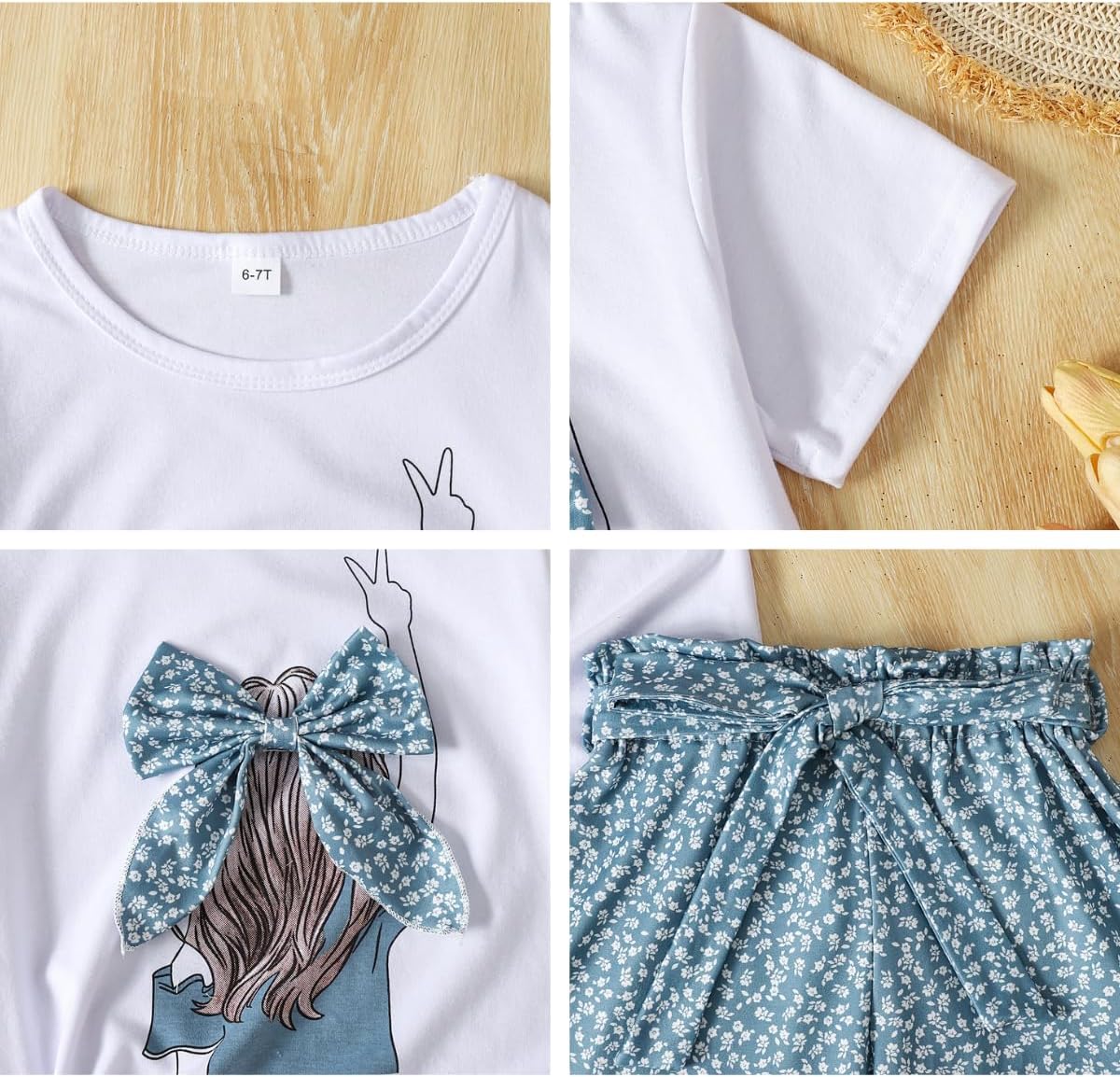 Girls Summer Clothes Cute Capybara Print & Cherry Bow Short Sleeve Shorts Set Tween Girl Outfits Size 6-12 image 2