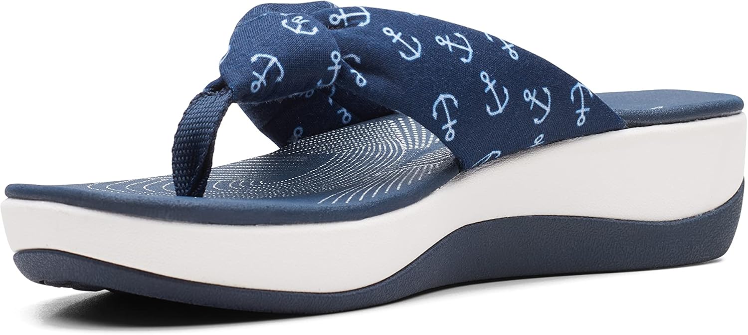 Clarks Women's Arla Glison Flip-Flop 9 Navy Textile With White Anchors