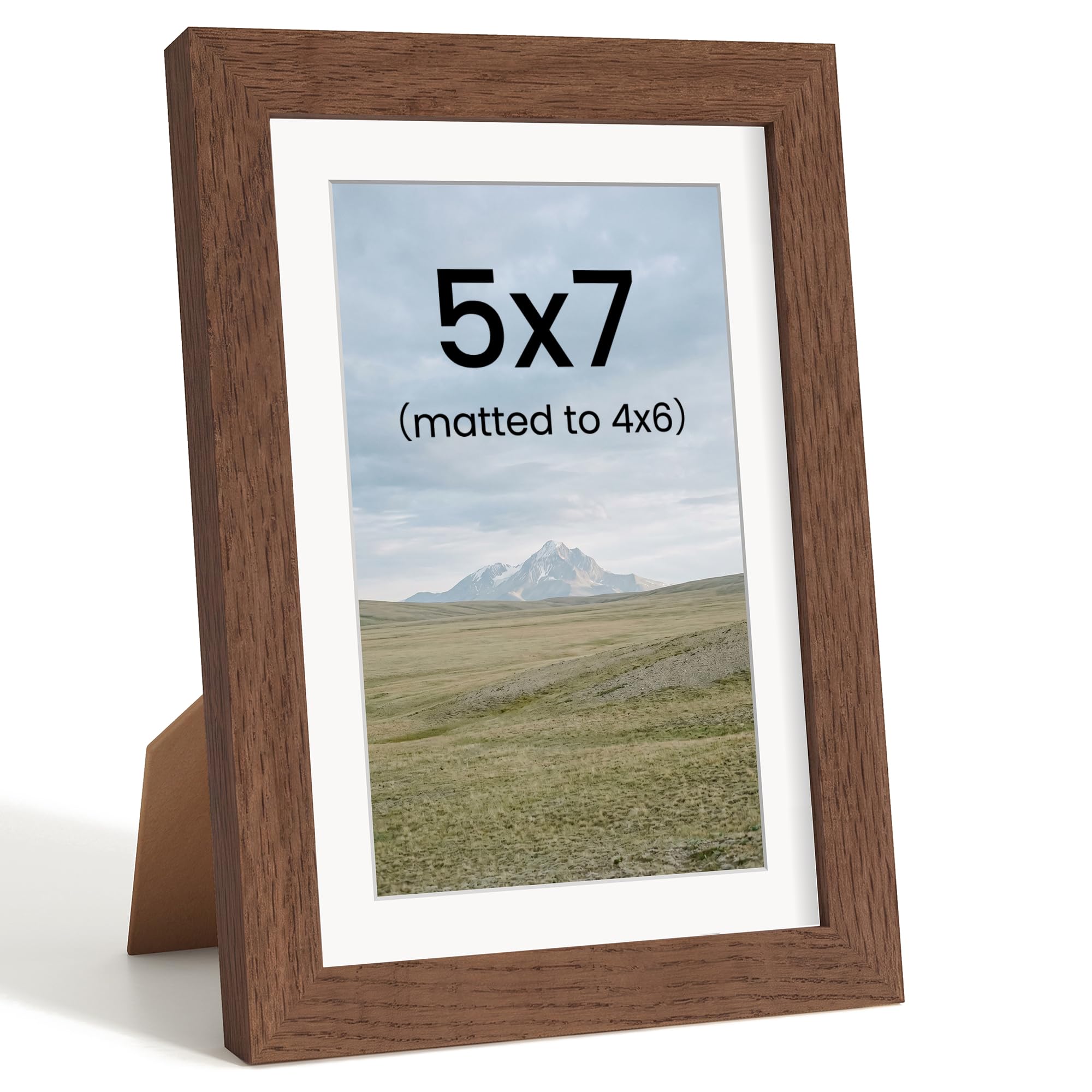 7x5 Photo Frames, 3 Pack, Solid Oak Wood, Mat fits 6x4, Tabletop & Wall Use
