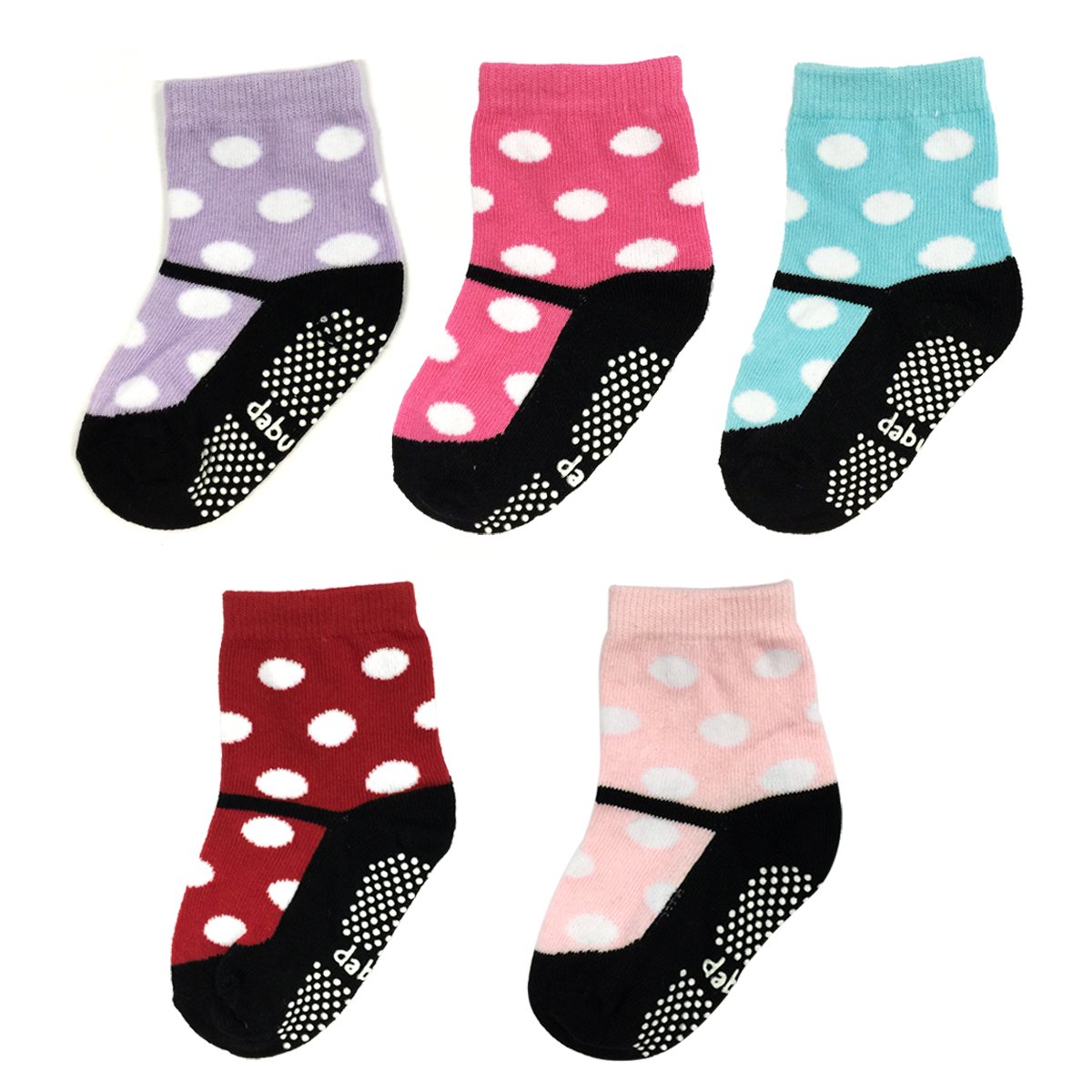 Bowbear Toddler Girls 5 Pair Non-Skid Polka Dot Mary Jane Socks