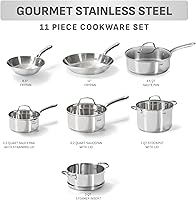 Vista 2 de T-fal Juego de ollas y sartenes de acero inoxidable de 11 piezas, inducción, apto para horno 500F, juego de cocina con sartenes, cacerolas, sartén