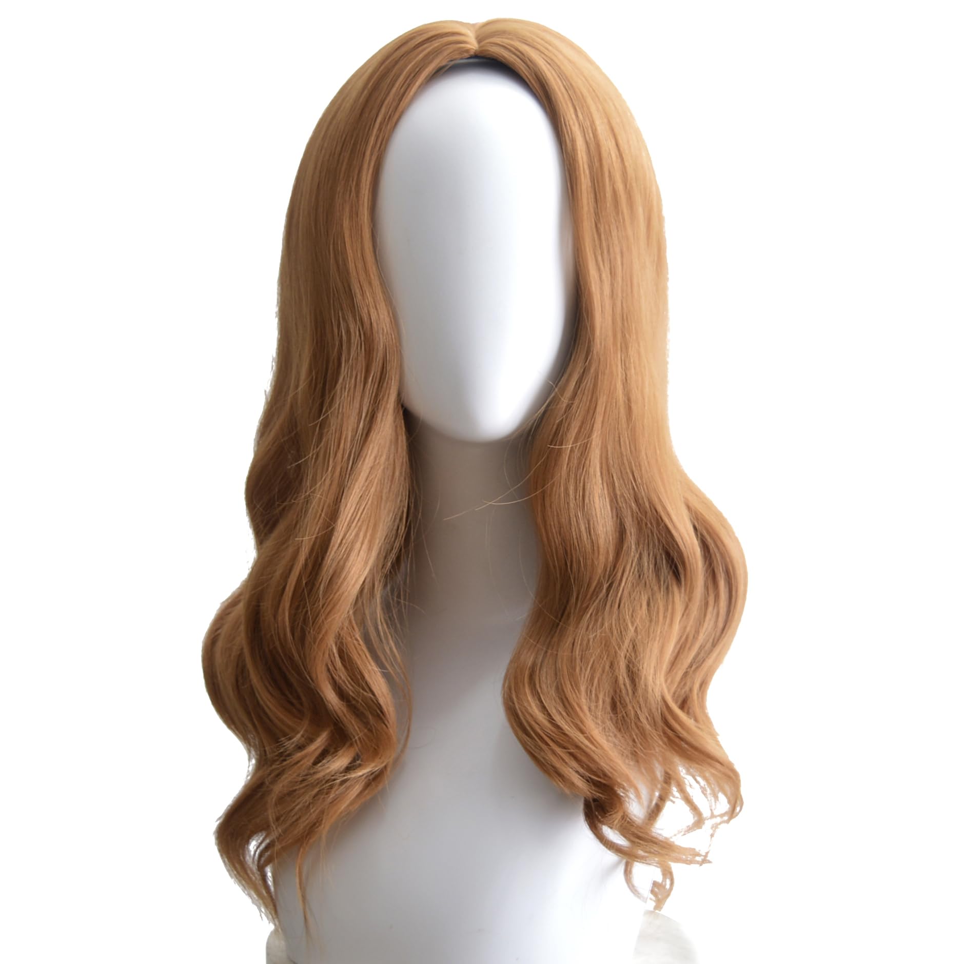 LALASAM Ginger 21 inch Shoulder Length Brown Wavy Curly Middle Auburn Part Color Wigs for Women,Ladys Adult Head Size 58cm Halloween Costume Wigs