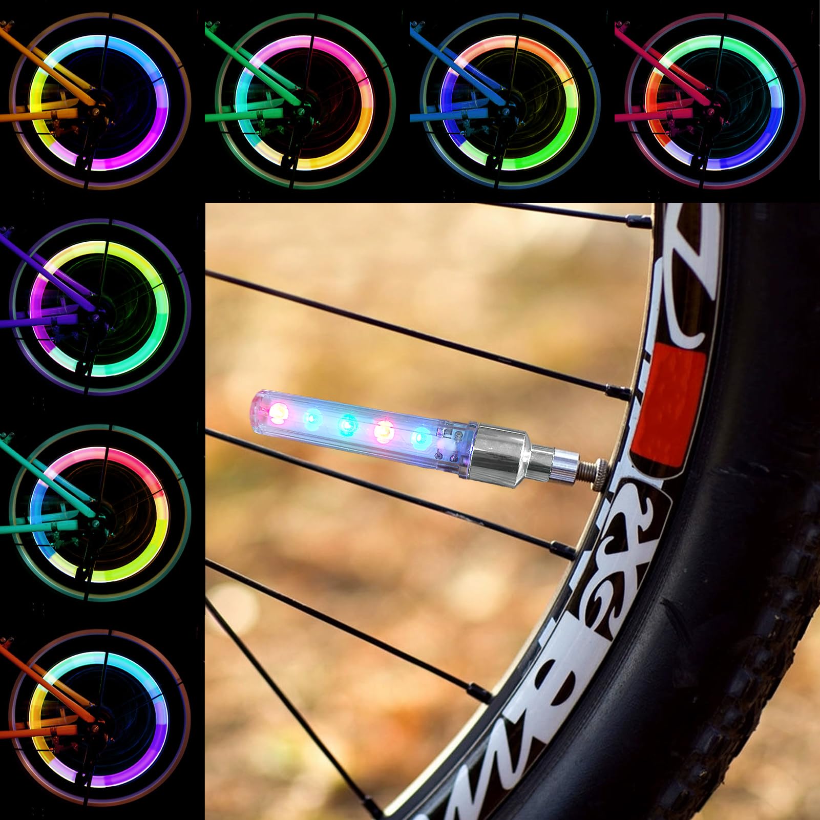 2-Pack Bike Wheel Lights, 5-LED Neon Tire Valve Cap Lights with 7 Flashing Modes, Waterproof Bicycle Spoke Lights for Safety & Decoration, Universal Fit for Bikes, Cars & Motorcycles