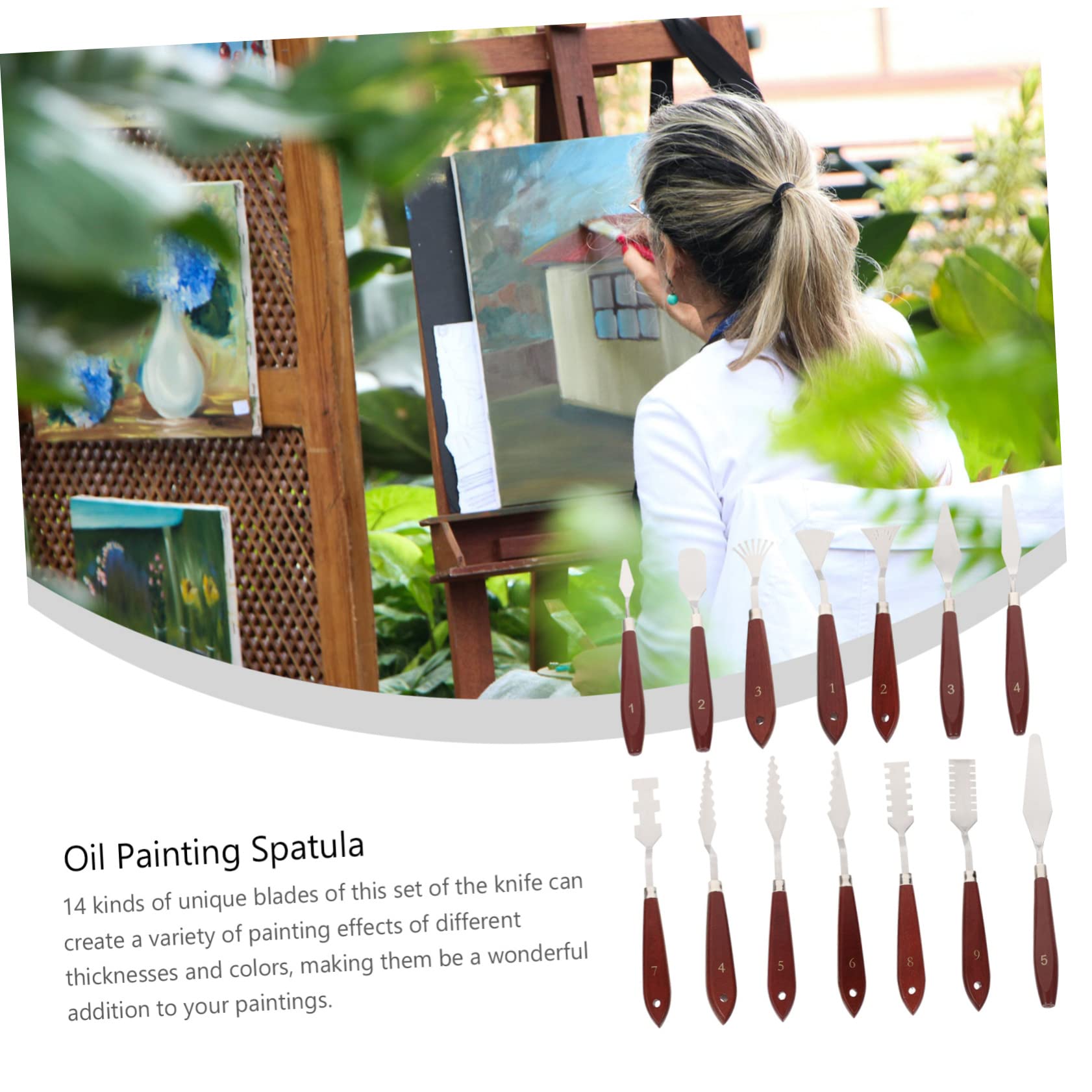 Set Spatole per Pittura 14 Pezzi in Acciaio Inossidabile | Impugnatura Marrone, Utensili per Olio e Acrilico, Palette Knife per Miscelare e Raschiare