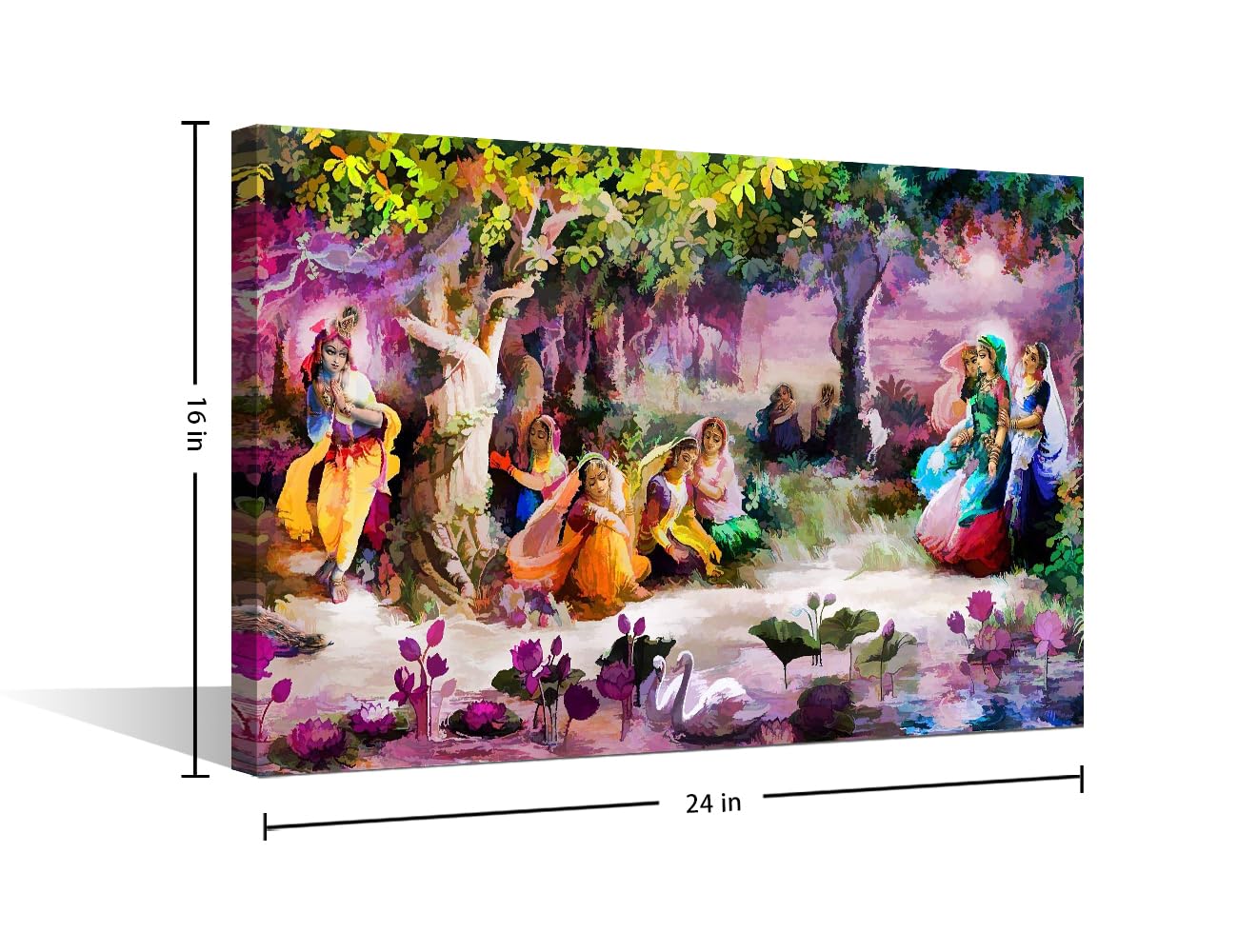 TISHIRON Indian Hindu Gods Painting Radha Krishna Pictures Canvas Retro Wall Art Artwork Home Decorations for Living Room Giclee Framed Gallery-wrapped Posters and Prints Ready to Hang (24" Wx16 H) - Image 2