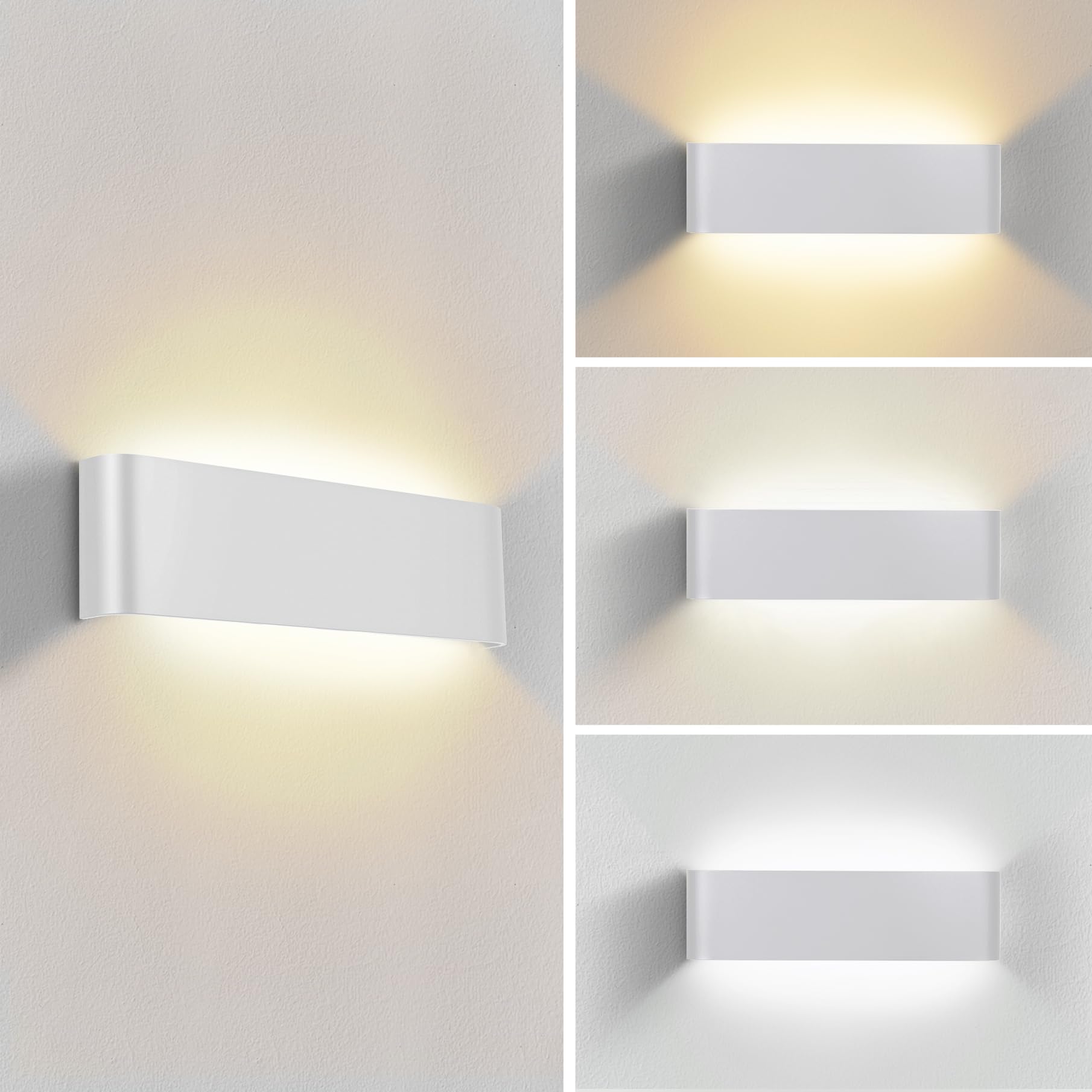 OMBRAT Indoor LED Wall Lights, 18W Up and Down Sconce, 3000K/4500K/6500K Adjustable Colour, Sand White Aluminium Fixture for Living Room, Bedroom and Hallway, White 11 Inch, 2 Pack