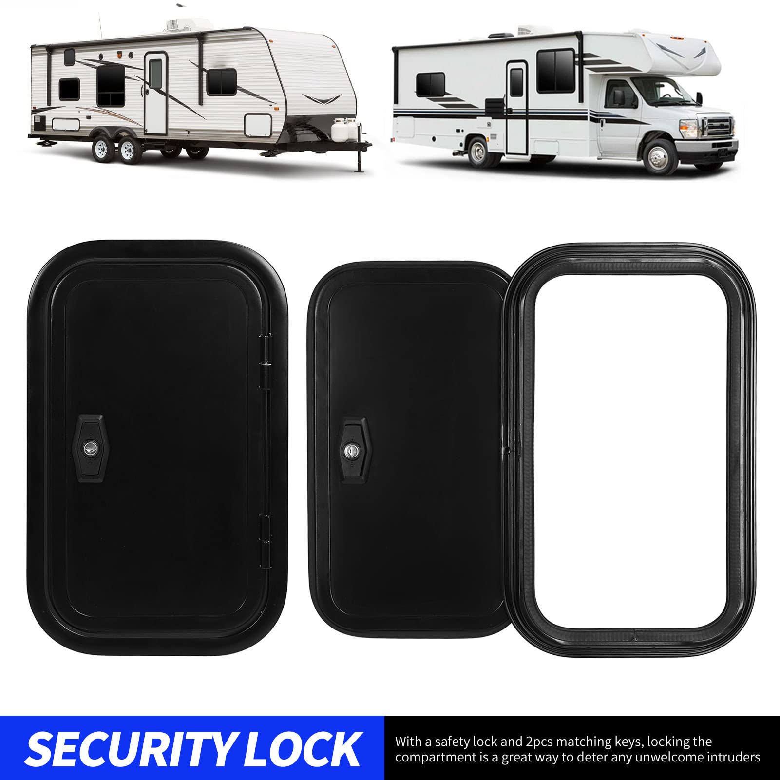 Porte-bagages de Rangement pour Camping-car, Porte-bagages de Camping-car Noir Robuste avec Coins Arrondis Carrés avec Serrure Plate et Clés pour Camping-car