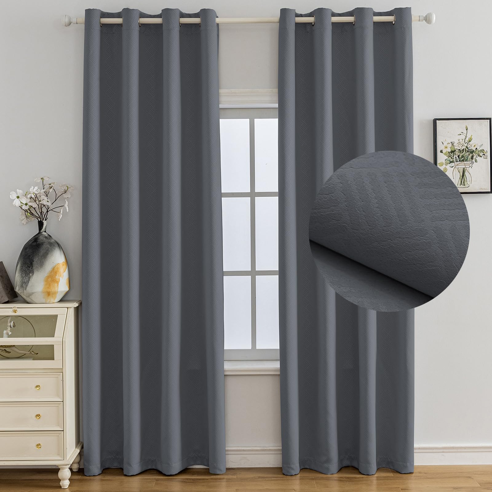 Ystyle Cortinas Opacas 2 Piezas, 140x240 CM, Cortinas Termicas Aislantes Frio Y Calor, Cortinas Blackout Salon Modernas, Cortinas Termica Dormitorio, Cortina Antiruido con Ojales, Gris Oscuro