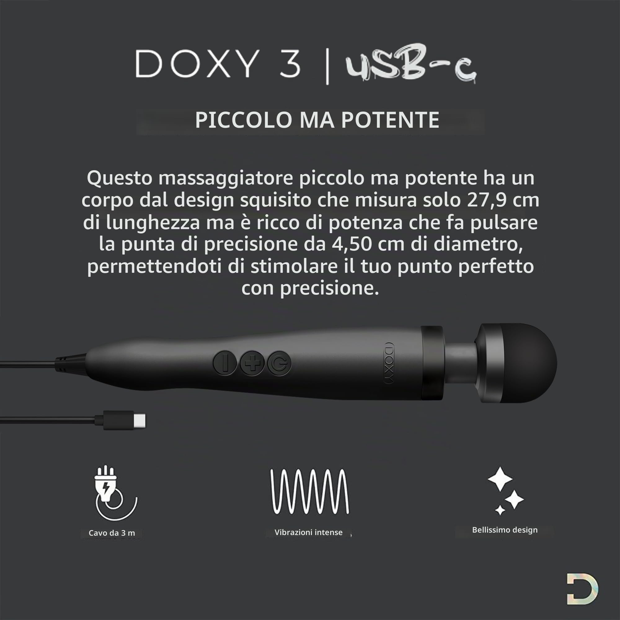 Vbratore Doxy Sex Toys per Donne - Vibratori Bacchetta Magica Premium; Giocattoli per Adulti Massaggiatore; Giocattolo Sessuale Vibratore per Donne - Black