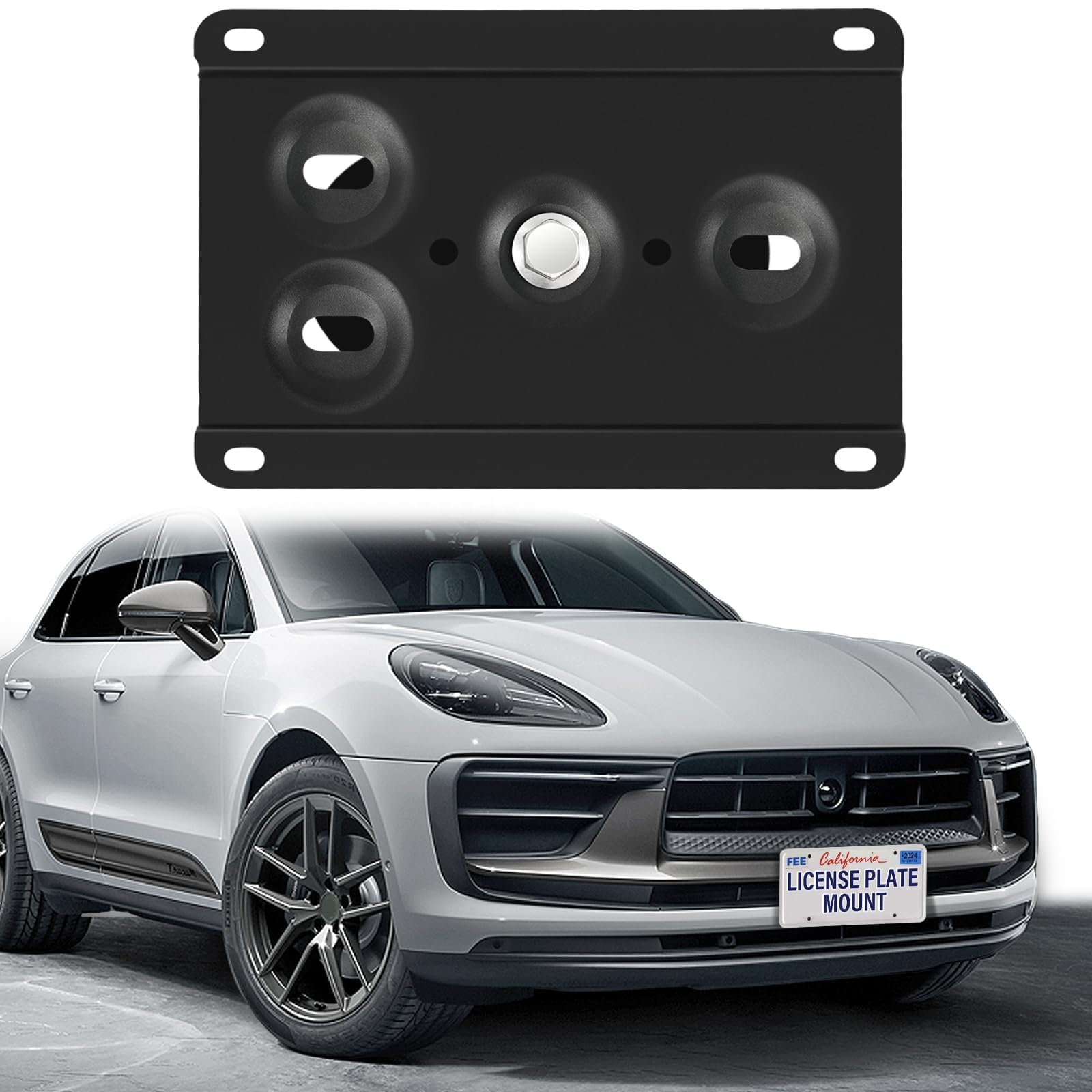 Steel Front License Plate Mount – No-Drill License Plate Bracket with Anti-Theft Screws Compatible with Porsche Macan 2019-2021, Install in Seconds