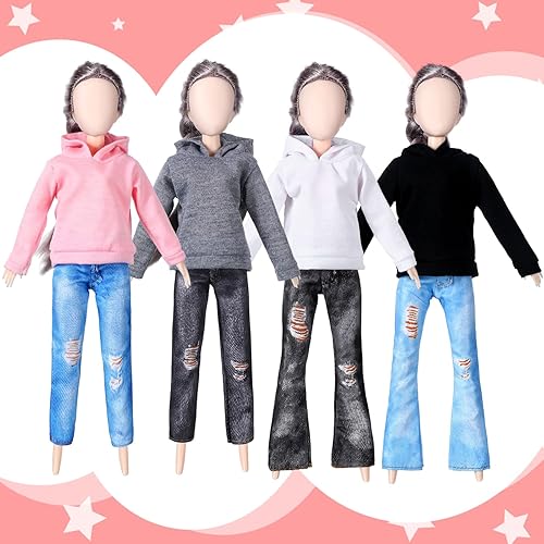 Miniatura 6 de Bencailor - Juego de 8 piezas de ropa de muñeca de 11.5 pulgadas, suéteres de algodón y pantalones de jean, accesorios para muñeca (sudadera de