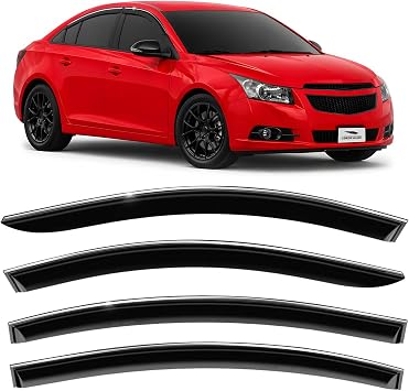 Voron Glass Chrome Trim Tape-on Extra Durable Rain Guards for Chevrolet Chevy Cruze 2011-2015 Sedan, Window Deflectors, Vent Window Visors, 4 Pieces - 100642