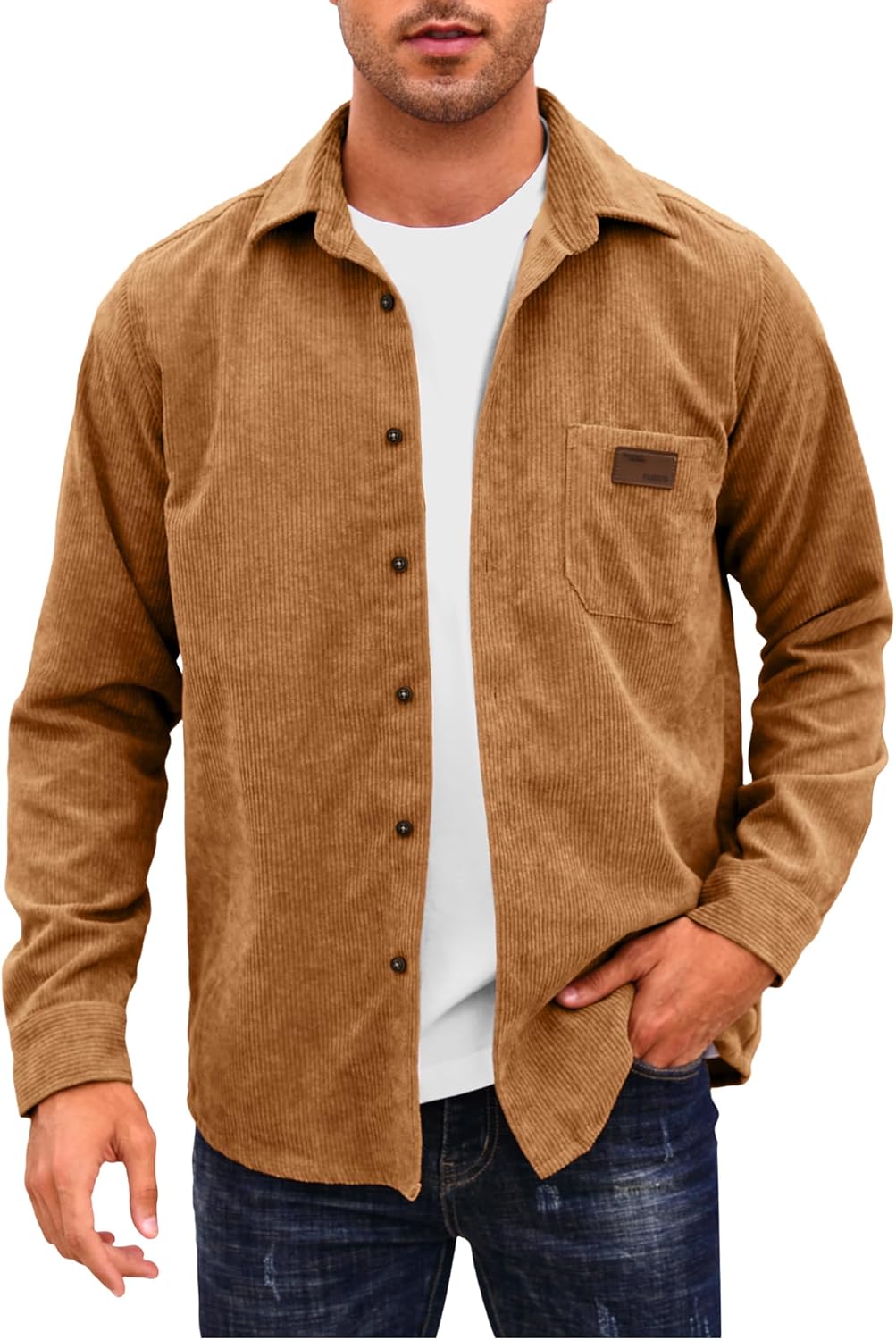 Comdecevis Mens Corduroy Shirts Jacket Button Down Long Sleeve Work Shirts Shackets with Pocket