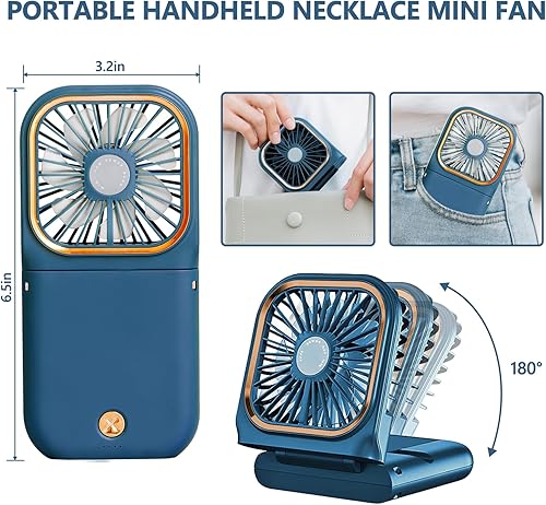 Miniatura 8 de Allxin Ventilador de cuello portátil, mini ventilador de mano silencioso, plegable, USB, recargable, funciona para oficina en casa, viajes al aire