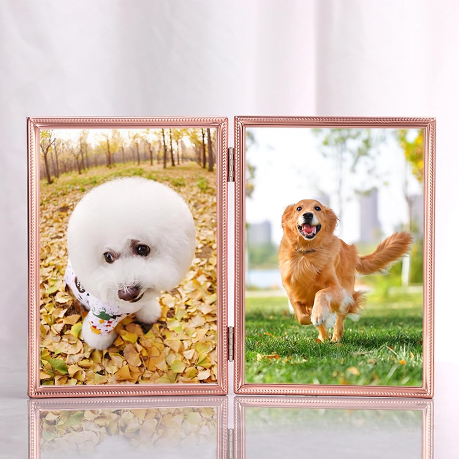 Glass Picture Frame 5x7 Small Vertical for Table Stand, Folding Photo Frames Rose Gold Metal Frames for Living Room