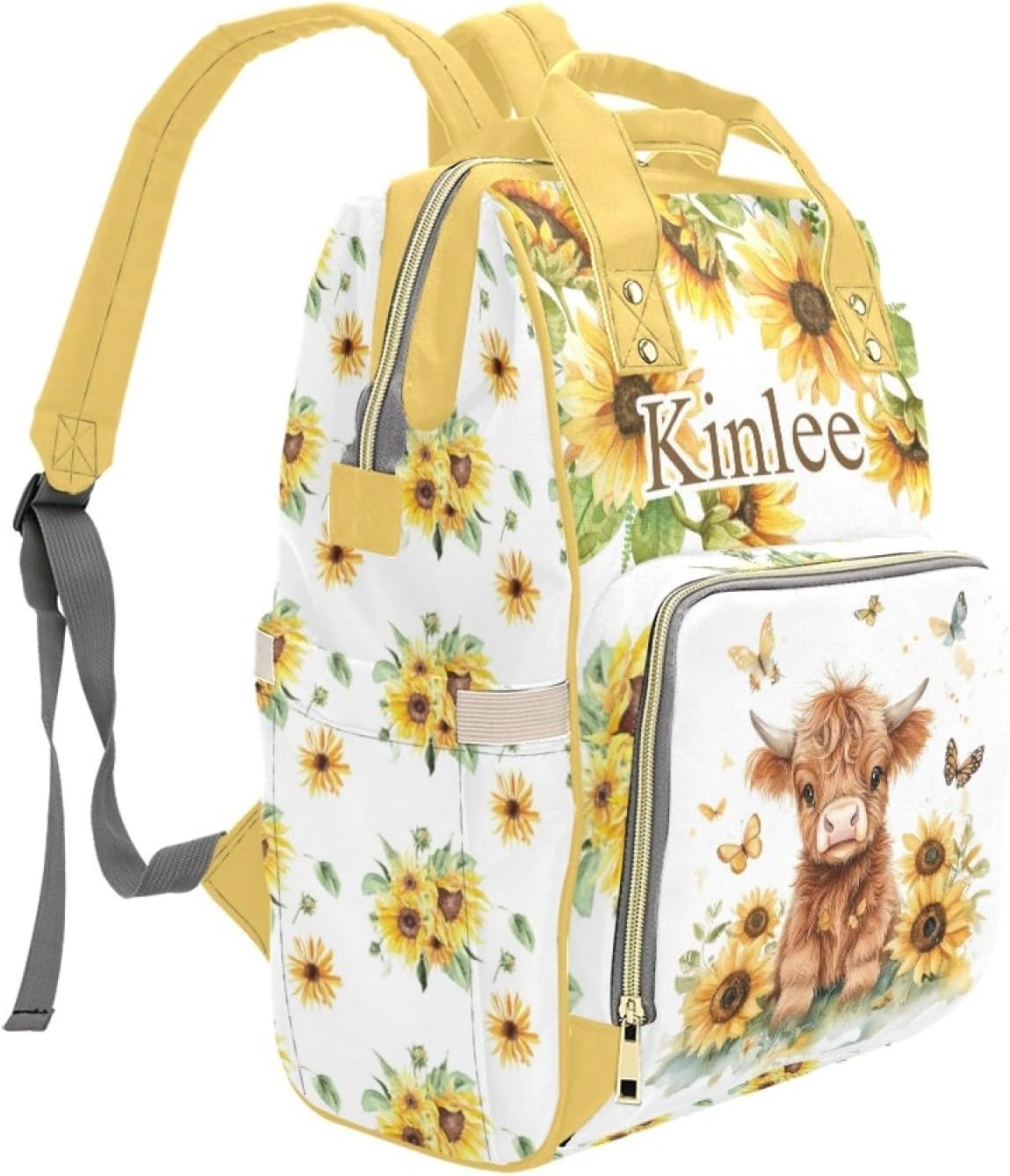 Custom Highland Cow Baby Diaper Bag with Name – Personalized Nursing Travel Tote Backpack for Mom or Dad, Custom Name Baby Daypack Gift