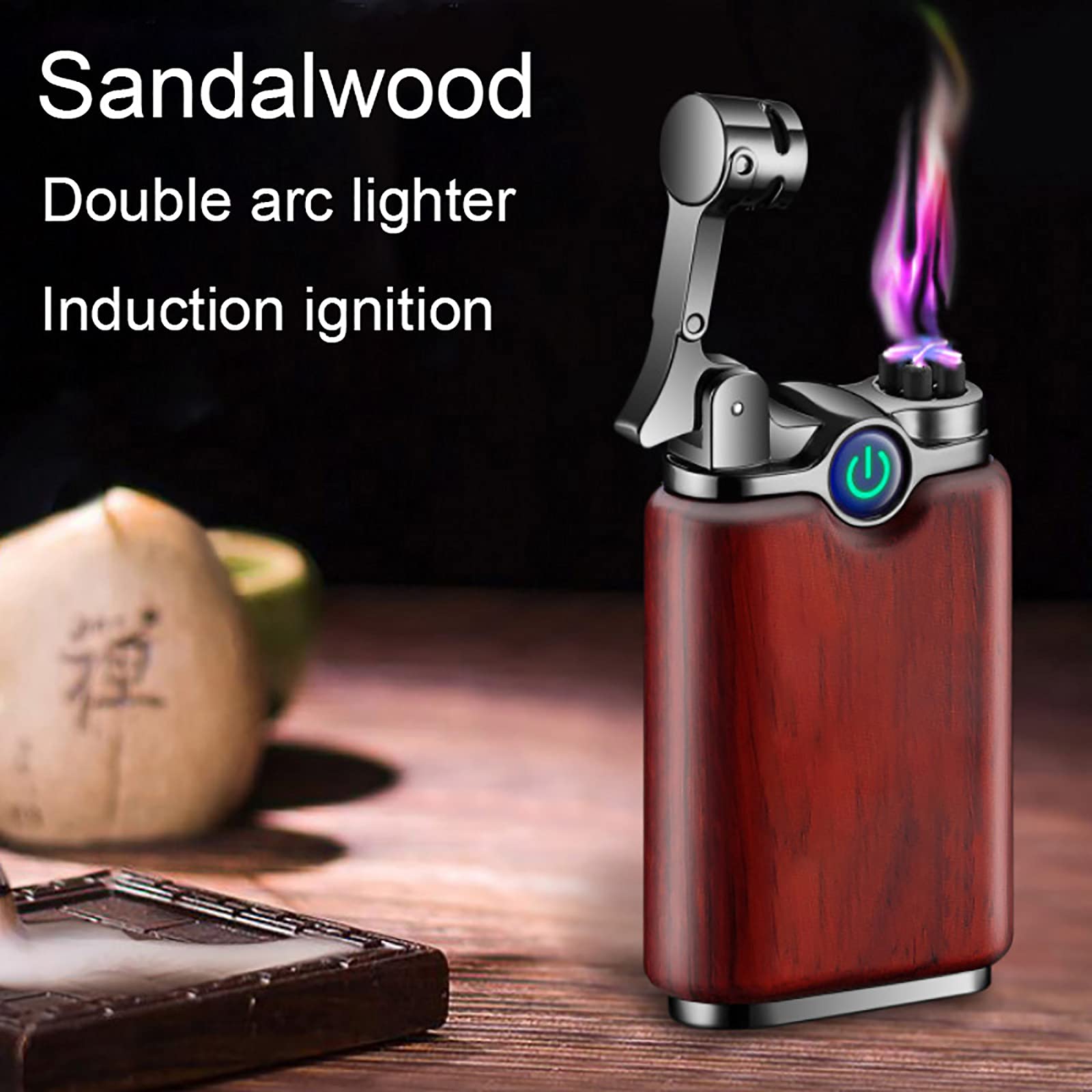 Bois de Santal Briquet Bois Cigarette Encendedor USB Rechargeable sans Flamme Eletronico Plasma pour Camping Barbecue Cuisine